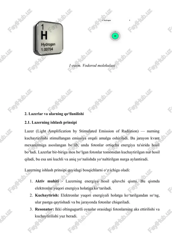noat jarayonlarida ajralmas vositaga aylantirmoqda. · lazer texnologiyalari esa nafaqat tibbiyot, sanoat va telekommunikatsiyada, balki ilmiy tadqiqotlar va harbiy texnologiyalarda ham keng qo‘llanilmoqda. lazerning yuqori aniqligi va samaradorligi uni turli sohalarda ajralmas vositaga aylantirgan. · tunnel mikroskopi nano darajada materiallarni tahlil qilish va o‘rganishda inqilobiy qadam hisoblanadi. ushbu texnologiya atom va molekulalar darajasida aniq ma'lumot olish imkonini beradi va zamonaviy nanofizika hamda nanokimyo tadqiqotlari uchun muhim asbob bo‘lib xizmat qiladi. bu uch mavzu orasidagi umumiy jihat shundan iboratki, ular zamonaviy ilm-fanning eng ilg‘or yutuqlari bilan bog‘liq bo‘lib, odamzodning texnologik va ilmiy taraqqiyotini tezlashtirishga xizmat qilmoqda. har bir yo‘nalishda olib borilayotgan tadqiqot va rivojlanish kelgusida hayot sifatini oshirish, resurslarni samarali ishlatish va yangi texnologiyalar yaratishga yordam beradi. shu sababli, vodorodning energiya manbai sifatida, lazer texnologiyalarining ko‘p tarmoqli imkoniyatlari va tunnel mikroskopining atom darajasidagi aniqligi kabi yutuqlar kelajak uchun ulkan imkoniyatlar yaratishda davom etmoqda. ilmiy taraqqiyotga qiziqish bilan yondashib, bu texnologiyalarni chuqur …