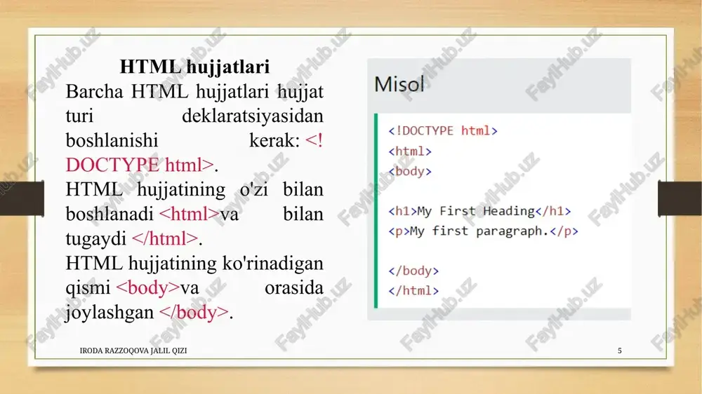 g image8.png image9.png image10.png image11.png image12.png image13.png image14.png image15.png image16.png image17.png image18.png image19.png image20.png image21.png image22.png image23.png image24.png image25.png image26.png image27.png image28.png image29.png image30.png image31.png image32.png image33.png image34.png image35.png image36.png image37.png image38.png image3.png image4.png misol my first heading my first paragraph. misol this is heading 1 this is heading 2 this is heading 3 html paragraflari html paragraflari teg bilan belgilanadi : misol this is a paragraph. this is another paragraph. misol .php html kodi va php kodiga ega oddiy fayl: misol echo bilan bir xil echo : "; echo “hello world! "; echo "hello world! "; 2> misol $color bilan bir xil emas $color : "; echo "my house is “ . $color . “ ”; echo “my boat is " . $color . “ "; ?> misol $txt = "w3schools.com"; echo "i love $txt!"; quyidagi misol yugoridagi misol bilan bir xil natija beradi: misol $txt = “"w3schools.com" echo …