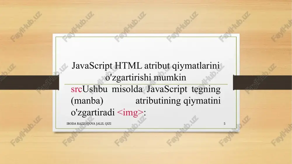 ing a string and a number, javascript will treat the number as a string. volvol6 javascript operatorlari har xil turdagi matematik va mantiqiy hisoblashlarni bajarish uchun ishlatiladi. misollar: tayinlash operatori = giymatlarni tayinlaydi qo'shish operatori ar qiymatlarni go'shadi ko'paytirish operatori &3 qiymatlarni ko'paytiradi taqgoslash operatori > qiymatlarni solishtiradi javascript operators the = operator let x = 10; document .getelementbyid("demo").innerhtml = x; javascript operators the = operator 10 javascript operators the assignment (=) operator // assign the value 5 to x let x = 53 // assign the value 2 to y let y = 2; // assign the value x + y to z let z=x+y3 // display z document ..getelementbyid("demo" sinnerhtml = "the sum of x + y is: "+4 z3 javascript operators the assignment (=) operator the sum of x + y is: 7 javascript arithmetic the + operator let x = 53 let y = 2; let …