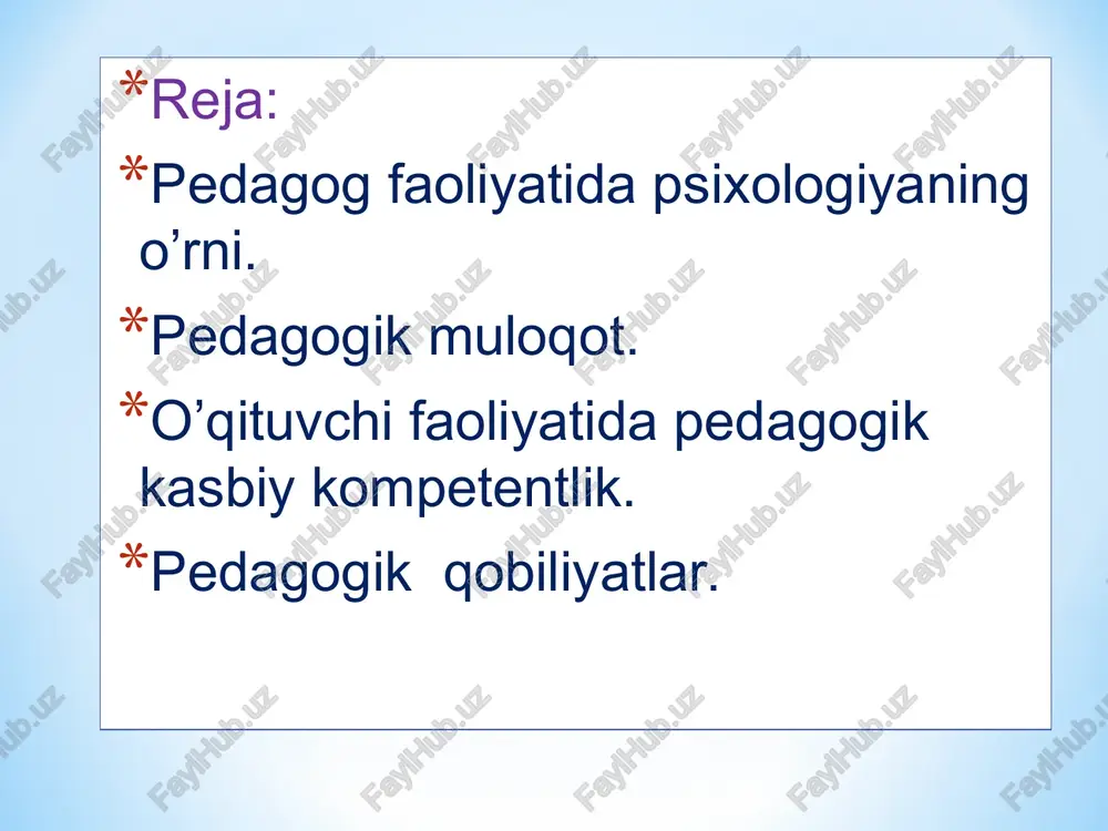 ilidan tarjima qilinganda (“innovation”) yangilik kiritish degan ma’noni anglatadi. innovatsiyalar quyidagi ko’rinishlarda namoyon bo’ladi: yangi g’oyalar; tizim yoki faoliyat yo’nalishini o’zgatirishga qaratilgan aniq maqsadlar; noan’anaviy yondashuvlar; g’ayri oddiy tashabbuslar; ilg’or tajribalar; ta`lim innovatsiyalari - ta’lim sohasi yoki o’quv jarayonida mavjud muammoni yangicha yondashuv asosida hal etish maqsadida qo’llaniladigan, samarali o’qitish shakllari, usullari va texnologiyalardir. yirik rus olimlari f.n.gonobolin, a.n.krutetskiylar pedagogik qobiliyatlarni quyidagi turlarga ajratishni taklif etadilar: didaktik qobiliyatlar. akademik qobiliyatlar. perseptiv qobiliyatlar. nutq qobiliyatlari. tashkilotchilik qobiliyati. avtoritar qobiliyatlar. kommunikativ qobiliyatlar. pedagogik xayolot. diqqatni taqsimlash qobiliyati. didaktik qobiliyatlar - murakkab bilimlarni o’quvchilarga oson yo’l bilan tushuntira olish qobiliyati sanaladi. o’qituvchi mazkur qobiliyat orqali zarurat bo’lgan xollarda o’quv materialini soddalashtira oladi, qiyin narsani oson, murakkab narsani oddiy, noaniq narsani tushunarli qila oladi. akademik qobiliyatlar - barcha fanlar yuzasidan muayyan bilim darajasiga ega bo’lish, ushbu qobiliyatlarga ega bo’lgan o’qituvchi o’z fanini faqat o’quv kursi hajmida emas, balki ancha keng va chuqur biladi, o’z …