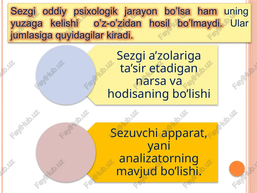xshatish va boshqalar. 4. idrok tarkibiga tafakkur va nutq faoliyati ham kiradi. agar idrok qilinayotgan narsa yoki hodisa biz uchun yangi, notanish bo`lsa, darrov fikr yuritish faoliyati boshlanadi va “bu nima”, “buning nomi nima” degan savol tug`iladi. shuning, har bir idrok hukm shaklida ifodalanadi. 5. idrok jarayoniga his-tuyg`ular ta`sir qiladi. bu his - tuyg`ular idrok qilinayotgan narsa va hodisalar to`g`risida o`tmishda tug`ilgan taassurotlar va fikrlar ayni paytdagi idrok jarayonida vujudga kelishi mumkin. 6. idrok jarayonida diqqat g`oyat katta ahamiyatga ega. diqqat idrokning faolligini oshiradi va uning mukammal bo`lishiga xizmat qiladi. diqqatsiz hech narsani idrok qilish mumkin emas. demak, o`quv materialini yaxshi idrok qilish uchun o`quvchilar diqqatini jamlash kerak bo’ladi. 3. kuzatish va kuzatuvchanlik kuzatish idrokning mustaqil faoliyati sifatida namoyon bo`ladi. kishining rejali, tizimli va davomli ixtiyoriy idrok qilish qobiliyatini kuzatuvchanlik deyiladi. kuzatuvchanlik shaxsning shunday xislatlaridanki, bunda u narsa - hodisalarning unga bilinmaydigan, lekin muhim xarakterli xususiyatlarini payqay oladi. 4. idrokning …