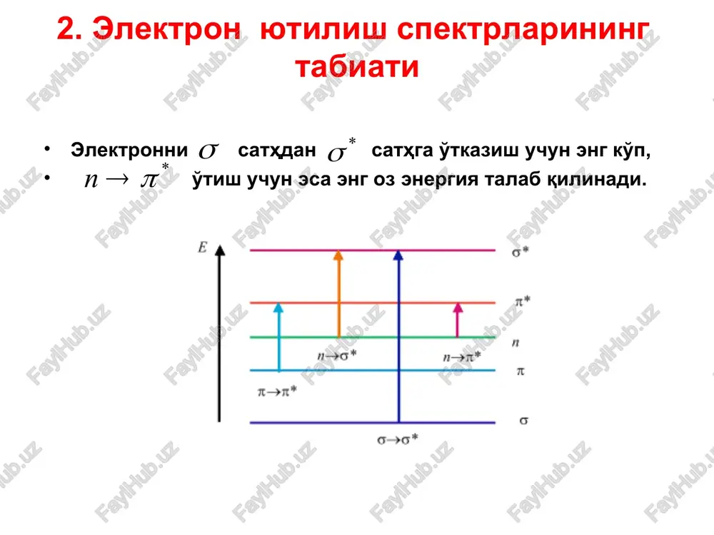 bu holda yutishning molyar koeffitsienti 103 - 104 atrofida bo'ladi. 3. buger-lambert-ber qonuni. aniqlanuvchi komponentning miqdorini fotometrik usulda aniqlash uchun, nurlar oqimi ma'lum qalinlikdagi yutuvchi muhitdan o'tganda, uning intensivligi qanchaga kamayishini aniqlash kerak. boshqacha qilib aytganda, eritma tomonidan yutilgan elektromagnit nurning miqdorini aniqlash kerak. gaz, suyuq yoki qattiq jismning shaffof qatlami orqali o'tayotgan elektromagnit nurning yutilishini qaraymiz. bunday qatlam orqali o'tayotgan elektromagnit nurning bir qismi modda tomonidan tanlab yutiladi. bu holda elektromagnit nurning intensivligi kamayadi. shunday qilib, monoxromatik elektromagnit nur dastasi kyuvetaga qo'yilgan shaffof modda (gaz, eritma yoki qattiq jism) qatlamidan o'tayotganda uning bir qismi qaytadi, bir qismi yutiladi va yana bir qismi esa moddadan o'tadi. tushayotgan nur intensivligini , eritmadan o'tgan nur intensivligini eritma tomonidan yutilganini va qaytgan (sochilgan) nurni deb belgilab olamiz. bu holda moddaga tushayotgan nur intensivligi va larning yig'indisiga teng bo'ladi. qaytgan nurning intensivligi moddadan o'tgan va yutilgan nurlar intensivligiga qaraganda juda kam. bundan tashqari, fotometrik …