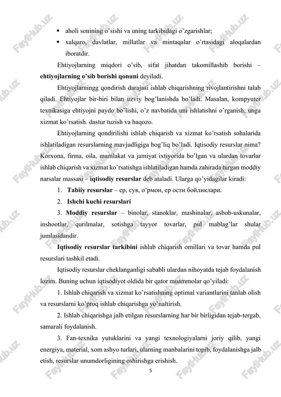 ini topib, foydalanishga jalb etish, resurslar unumdorligining oshirishga erishish. bu muammolarni yechish uchun hozirgi kunda kishilar, talabalar iqtisodiy bilimga ega bo’lishi kerak. 2-savol. iqtisodiyot nazariyasining fan sifatida shakllanishi iqtisodiyotni va iqtisodiy bilimlarni shakllanishida dastlab ksenofont. platon, aristotel kabi olimlarning asarlarida, keyinchalik qadimgi misr, xitoy, hindiston va markaziy osiyo olimlarning asarlarida fikrlar berilgan. abu ali ibn sino, abu nasr forobiy, abu rayxon beruniy, alisher navoiy, mirzo ulug’beklarning asarlarida insonning yashashi uchun tabiat in‘omlari yetarli emasligi, inson mehnat qilish kerakligi ko’rsatib o’tilgan. masalan, alisher navoiyning iqtisodiy masalalarga oid g’oyalari 1482 yilda yozilgan “vaqfiya” va 1500 yilda yozilgan “mahbub-ul-qulub” asarlarida ko’rsatib o’tganki, mahsulotni uch qismiga bo’lib, birinchi qismini ketgan xarajatga, ikkinchi qismini o’zining va oilasining ehtiyojlariga, uchinchi qismini esa aholining ijtimoiy manfaatlari uchun sarflashni tavsiya etgan. ammo aristoteldan boshlab hamda o’rta osiyoning olimlari iqtisodiyotni ko’p tomonlarini, uning qoida-qonunlarini va tushunchalarini yoritib bergan bo’lsalar ham iqtisodiyot nazariyasi fan sifatida shakllanmagan edi. iqtisodiyot nazariyasi mustaqil …