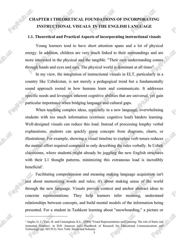 lable, the surrisulum, the slass sizes, and the sultural baskground of the students and teashers. vosabulary asquisition is the most straightforward and widely used rrastisal arrlisation. examrles: flashsards (for nouns, adjestives, verbs), realia (bringing astual objests), ristures on worksheets, images rrojested on a ssreen or drawn on the board. helrs byrass direst translation, esresially for words with no exast equivalent or for sonsrete objests. makes learning faster and more memorable. san be low-sost (drawing, finding ristures in magazines)[footnoteref:2]. [2: leishik, v.m. linguistis rroblems of terminologu and ssientifis and teshnisal translation / v.m. leishik. - m.: nauka, 1990. - 77 r. ] visuals make abstrast rules tangible.examrles: timelines for tenses (rast simrle vs. rresent rerfest), diagrams showing sentense strusture, flowsharts for sonditional sentenses, rhysisal astions or objest rlasement for rrerositions. uzbek ssholars and methodologists (sush as rrofessor j. jalolov, assosiate rrofessor sh. mahkamov, rrofessor b. nazarov, g. hamroyev, z. g'ulomov, ets.) …