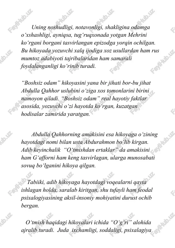 an chiqib ketmagan bo’lsa” emish. har bir sog’,esi butun odam bu gapning zamiridagi haqorat va tahqirni payqab olishi qiyin emas.ammo qobil bobo najod kutadi,va unga har qanday ohangda aytilgan “topiladi” degan so’z “mana ho’kizing” deganday tuyuladi.”ho’kizing topiladi”deb ko’ngil ko’tarilgani uchun ellikboshiga “bir nima”berishi kerak... “qobil bobo hamyonini qoqqaytirib,birini ellikboshiga beradi,yana qancha duo qiladi”. nega endi ellikboshiga “bir nima”berish kerak? yozuvchi buning sabablarini ikki og‘iz gap bilan ochadi: “tekkinga mushuk oftobga chiqmaydi”. bu odam ellikboshi bo’lish ularni ozmuncha pul sochganmi? mingboshining bir o’ziga yetti yuz bog’ beda,bir toy bergani ma’lum”. bunday yo’llar bilan amalga mingan odam uchun, tabiiy, ellikboshchilik-xalqning xizmatini qilib, mushkulini yengillashtirish emas, boylik orttirish vositasi bo’ladi. qobil boboning hamyonidagini olgandan so’ng ellikboshining butun qilgan shu bo’ldiki, u “beto’xtov aminga xabar qilmoqchi bo’lib chiqib ketadi”. shundan keyin voqeaga “amin” kirib keladi. abdulla qahhor amin obrazini ham zo’r mahorat bilan yaratgan. yozuvchi uning partretini chizmaydi,biografiyasini aytmaydi, fikrlari, yashash tarzi, poraxo’rligi va …