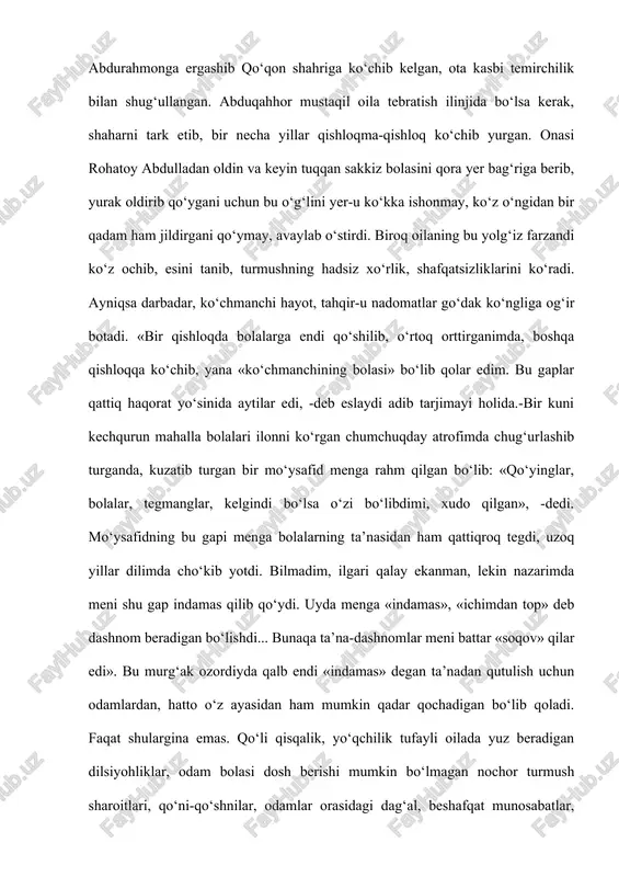 atlar, g‘am-g‘ussalar bilan yo‘g‘rilganligi sababi shunda. abdulla xarakterining shakllanishida otasining ta’siri katta bo‘lgan. usta abduqahhor qo‘li qisqa bo‘lishiga, darbadar hayot kechirishiga qaramay o‘ziga xos mag‘rur, nazari to‘q, insonlik sha’nini baland tutadigan savodli, tadbirkor odam edi; «dadam birovning qo‘lidan bitta yong‘oq ham oldirmay o‘stirgan» deb yozadi adib mamnuniyat bilan. abdullaga ilk savodni otasi bergan, kitobga havasni ham otasi uyg‘otgan. adibning eslashicha, otasi kitobga nihoyatda ishqiboz bo‘lib, deyarli har kuni ishdan keyin uydagilarga qiziq kitoblar-har xil jangnomalar, «dalli va muxtor», «bahori donish», «bobo ravshan» kabi asarlarni o‘qib bergan. abdulla muayyan mudbat eskicha usuldagi maktabda o‘qiydi, xat taniydi, so‘ng oqqo‘rg‘onda muhammadjon qori degan ochiq fikrli odamning yangicha usuldagi (usuli jadidiya) maktabida o‘qishni davom ettiradi, ,,qur’oni karim»ni «taborak» surasigacha yod oladi. jadid ma’rifatchilarining darsliklaridan ta’lim oladi, behbudiy, abdulla avloniy, tavallo, so‘fizoda, sidqiy adabiyotlari bilan tanishadi. o‘sha jadid muallimi muhammadjon qori yozuvchi shaxsiy hayotida chuqur iz qoldirgan, adib bir umr u kishi bilan iliq munosabatda …