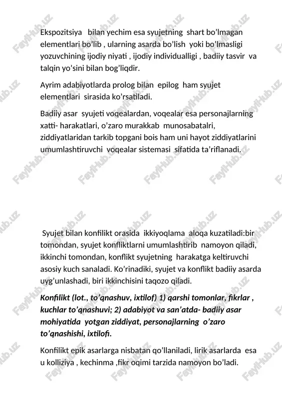 haroit bilan ideal o’rtasida , yaxshilik bilan yomonlik, ruhiy erkinlik bilan turmush tashvishlari o’rtasidagi ziddiyat hukmronlik qilgan davrda inson mohiyati , uning istagi, imkoniyati bilan ijtimoiy-tarixiy shart-sharoit zaminida konflikt yuzaga kelgan . shunday boqiy mavzular borki (mas: saxiylik va xasisilik, vafodorlik va bevafolik, tiriklik va o’lim) bularda konflikt har bir davrning ma’naviy, ruhiy talab va ehtiyojlaridan kelib chiqib talqin qilinadi yozuvchi , san’atkor voqelikdagi ziddiyatlarni qanday bo’lsa shundayligicha badiiy asarga ko’chirmaydi, ularni tanlab oladi , umumlashtiradi, ular ma’nosi, mohiyatini ochadi, tushuntiradi. badiiy to’qnashuv yoki badiiy to’qnashuv – bu adabiy asarda harakat qiladigan ko’p qirrali kuchlar-ijtimoiy, tabiiy ,siyosiy,axloqiy, falsafiy qarama –qarshilik , bu asarning badiiy tuzilishida g’oyaviy va estetik timsolni belgilarning kontrasti sifatida qabul qiladi. pushkinning “kapitan qizi” romanida grinev va shvabrin o’rtasidagi romantik voqeaning o’zi ko’rinadigan asosini tashkil qiluvchi masha mironovaga bo’lgan muhabbat uchun ziddiyat ijtimoiy –tarixiy ziddiyat –pugachev qo’zg’aloni oldidan orqa fonda yo’qoladi. yozuvchi o’zi tasvirlaydigan ijtimoiy ziddiyatlarning kelajakdagi …