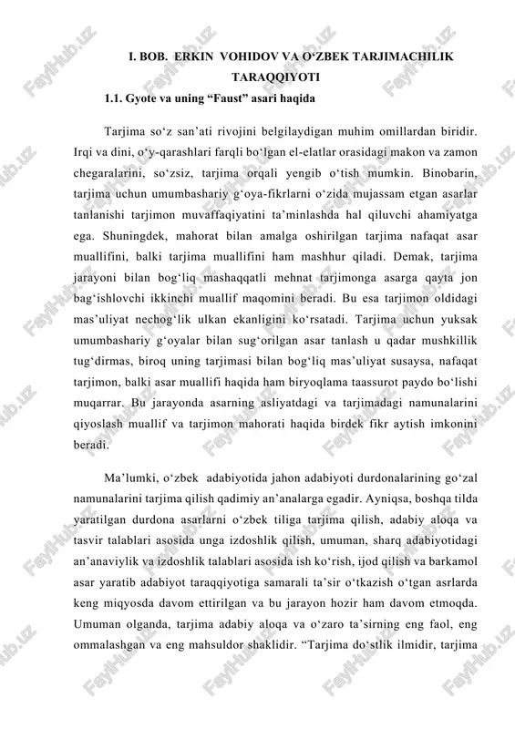 shni qadrdon, do‘stni qarindosh qiladi”, - deb yozgan edi o‘zbek tarjimashunosi sh. shermuhamedov. shu bilan bir qatorda, tarjima, ayni paytda san’atdir. san’at bo‘lganda ham san’atning oddiy turlaridan emas. tarjima bamisoli sehrgarlik san’atidir. zero, tarjima ijod ahli uchun darsxonasi keng bo‘lgan “adabiy, shaxsiy, mahorat maktabidir”. shuning uchun ham jahon adabiyoti tarixida, uning boyish, yangi-yangi asarlar evaziga mazmundor bo‘lishida tarjima va tarjimonlarning ulushi benihoya salmoqlidir. ko‘ngillar aro ko‘prik vazifasini o‘tayotgan tarjima-adabiy aloqa va o‘zaro ta’sir tarixida ham nurli sahifalarni tashkil etadi. necha yuz yillar davomida tarjima tufayli bir adabiyotda paydo bo‘lgan asar jahon kezadi, million-million qalblarga shavqu surur, estetik zavq bag‘ishlaydi, ma’naviy oziq beradi, ajoyib va original asarlarning bunyodga kelishiga ijobiy hissa qo‘shadi. hofiz va sa’diy, jomiy va navoiy she’riyati bilan g‘arbni, shekspir va balzak, dante va gyotening mo‘jizakor asarlari bilan sharq kitobxonlarini ham oshno etgan, ularning qalbida junbush uyg‘otgan, badiiy so‘z san’atining qudrati va quvvatini namoyish etgan ham ana o‘sha tarjimalardir. …