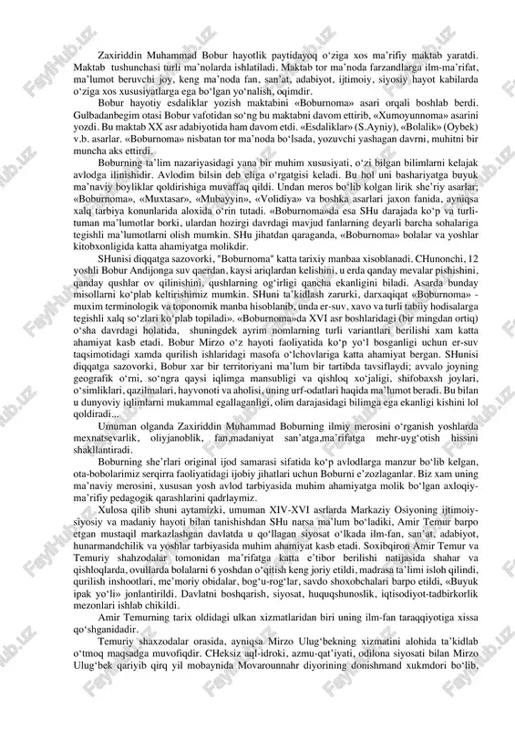 erisha oldi. bu maktab butun dunyoda hamma tomonidan e’tirof etildi, shuhratga sazovor bo‘ldi. 1411 yilda 17 yoshli ulug‘bek mirzo movarounnaxr va turkistonning hokimi etib tayinlanishi temuriylar xonadonida ulug‘bekning mavqei naqadar yuksak ekanligidan dalolat beradi. ulug‘bek hokim bo‘lgach, bobosidan farqli o‘laroq harbiy yurishlar bilan qiziqmadi. aksincha, u o‘rta asrlardagi boshka xokimlardan o‘zgacha yo‘l tutdi, ko‘proq ilm-fanga moyil edi. lekin, ming afsuski, ulug‘bekning boshlang‘ich ma’lumoti xamda murabbiy va ustozlari haqida to‘liq ma’lumotga ega emasmiz. shunday bo‘lsada, munajjim mavlono axmad ulug‘bekning dastlabki ustozlaridan biri bo‘lsa kerak, deb taxmin qilish mumkin, chunki bu kishi temur saroyidagi eng yirik olimlardan bo‘lib sayyoralarning kelajak ikki yuz yillik taqvimlari jadvallarini tuza olgan edi. lekin ulug‘bekning o‘zi keyinchalik asosiy asari bo‘lmish «ziji»da faqat qozizoda rumiyni «ustozim» deb ataydi. ulug‘bek tashabbusi bilan o‘lkada ilm-fan, adabiyot, san’at ahillari fanlarning yangi-yangi kirralarini ocha boshladilar. ulug‘bek o‘z faoliyatida asosan falakiyotni rivojlantirishga katta ahamiyat beradi, bu bilan birga, ko‘plab iste’dodli shoirlar, ijodkorlarni to‘plab, …
