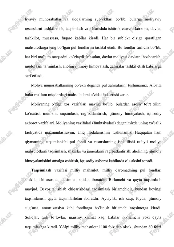 oalar ham shunday fondlar tashkil etadi va aholini ijtimoiy himoyalashda faol ishtirok etadi. ishsizlik nafaqalari, bolalar uchun nafaqa, nogironlar pensiyasi kabilar bundagi asosiy fondlar hisobiga kiradi. bundan tashqari ijtimoiy iste’mol orqali amalga oshadigan fondlar ham mavjud bo’lib, bularga bepul tibbiy xizmat, maorif, atrof muhitni sog’lomlashtirish kabilarni kiritish mumkin. bulardagi umumiylik ommaviy ijtimoiy kafolatlilikdadir. inflyatsiya vaqtidagi kompensatsiyalar yoki zararlarni qisman qoplashga jalb etilgan fondlar ham shular jumlasiga kiradi. moliyaviy axborotlarning iqtisodiyotni boshqarishda, iqtisodiy faoliyatni baholashdagi o’rni katga. bu moliyaviy yakunlar xususida o’z vaqtida xabarlar berib turish orqali amalga oshadi. aytaylik, moliyaviy ko’rsatkichlar orqali ishlab chiqarishni kuzatish, moliyaviy fondlar holati bo’yicha xalq xo’jaligi sohalarining muvozanati, bir-birlariga monandligi kabilarni aniqlash imkoni tug’iladi. moliyaviy axborotda auditorlik xizmati ma’lum o’rin egallab, axborotdan foydalanishni yaxshilaydi va tezlashtiradi. chunki, auditorlik xizmati korxonalar, kompaniyalarning xo’jalik-moliyaviy faoliyatini tahlil etadi, ekspertizasini bajaradi, xolisona xulosalar chiqaradi va ularni o’z vaqtida etkazib beradi. ma’lumki, bunday xizmat moliyaviy boshqaruvda ahamiyatlidir. moliya vazifalaridan unumli …