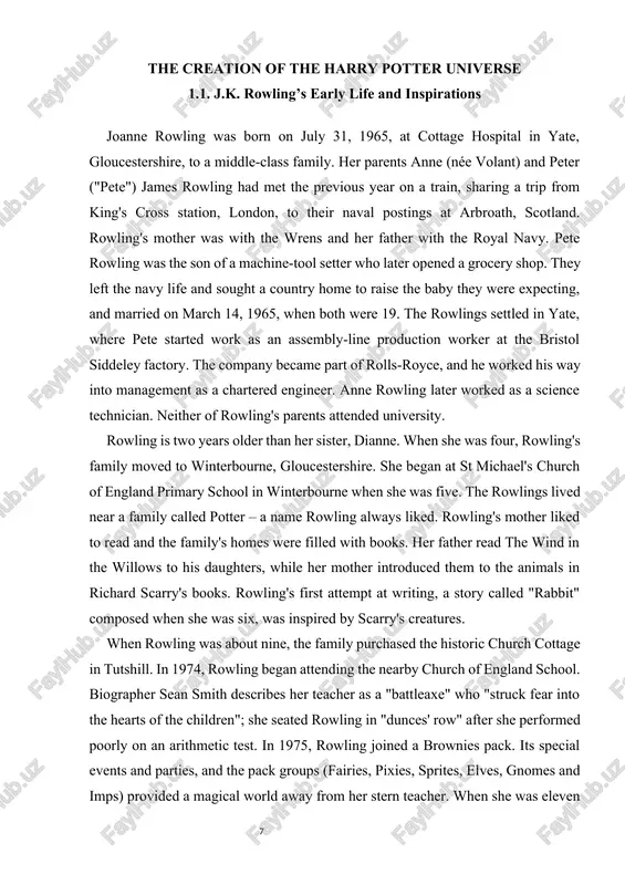 he family's homes were filled with books. her father read the wind in the willows to his daughters, while her mother introduced them to the animals in richard scarry's books. rowling's first attempt at writing, a story called "rabbit" composed when she was six, was inspired by scarry's creatures. when rowling was about nine, the family purchased the historic church cottage in tutshill. in 1974, rowling began attending the nearby church of england school. biographer sean smith describes her teacher as a "battleaxe" who "struck fear into the hearts of the children"; she seated rowling in "dunces' row" after she performed poorly on an arithmetic test. in 1975, rowling joined a brownies pack. its special events and parties, and the pack groups (fairies, pixies, sprites, elves, gnomes and imps) provided a magical world away from her stern teacher. when she was eleven or twelve, she wrote a short story, "the …