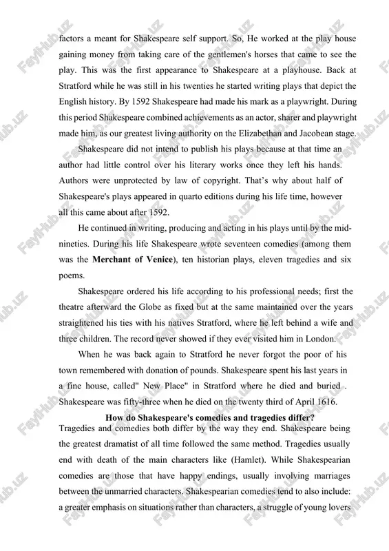 tist of all time followed the same method. tragedies usually end with death of the main characters like (hamlet). while shakespearian comedies are those that have happy endings, usually involving marriages between the unmarried characters. shakespearian comedies tend to also include: a greater emphasis on situations rather than characters, a struggle of young lovers to overcome difficulty, often presented by elders and finally separation and re-unification. the merchant of venice main characters of the play · antonio , a merchant of venice · shylock, a jewish moneylender · portia , the lady of belmont · nerissa , her gentlewomen · bassanio , antonio's friend · leonardo , bassanio 's servant · jessica , shylock's daughter · graziano, bassanio's friend the events of this play occurred in venice, italy. venice was one of the most commercial cities at that time. many christians were living there among them was "antonio" who has …