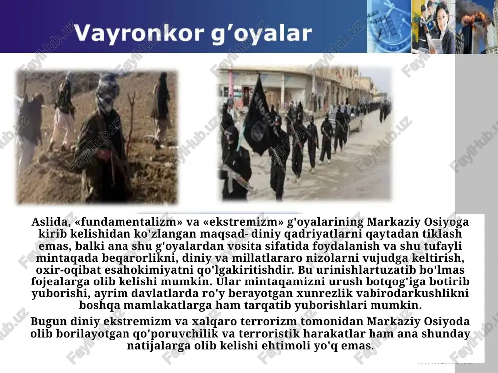 karimov i.a. yuksak ma’naviyat engilmas kuch. t.: “ma’naviyat” 2008. 9. karimov i.a. “jahon moliyaviy – iqtisodiy inqirozi, o‘zbekiston sharoitida uni bartaraf etish yo‘llari va choralari” t., 2009 y. 10. qaxxorova m. ma’naviy ideal. t., “ma’naviyat” 2008. 11. shodmonqulov a., azizova s, marifatparvarlik ijtimoiy – madaniy hodisa. t., 2009. 12. imom buxoriy. “xadis”. 4-jildlik. toshkent, qomuslar bosh tahririyati, 1992. 13. ergashev i. miliy istiqlol g‘oyasi, darslik image4.jpeg image5.jpeg image6.jpeg image7.jpeg image8.jpeg image9.jpeg image10.jpeg image11.jpeg image12.jpeg image13.gif image14.jpeg image15.png image16.jpeg image17.jpeg image18.jpeg image19.png image20.jpeg image2.jpeg vayronkor g’oyalar www.arxiv.uz 'svubemehar, soqkazakhstan cso ec s05 ck gob “s eae eer /docprops/thumbnail.jpeg
