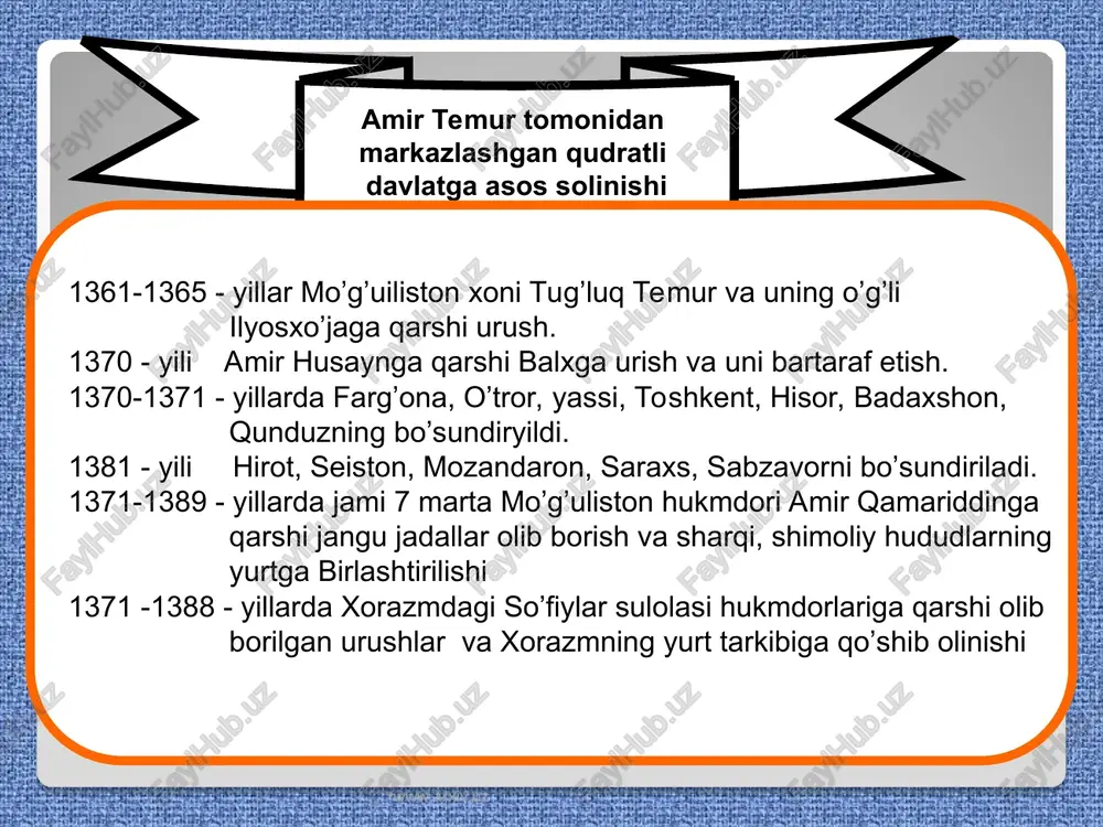 («astronomia asoslariga sharh») «risolatul jab» («sinus haqida risola») taftazonining «muftahul-ulum» («yillar kaliti») asariga sharh «zijiy ko’ragoni». bu asarda 1018 ta ulduzning o’rni, holati aniqlangan. jahondagi 683 ta geografik jolarning samarqand kengligiga nisbatan koordinatlari belgilangan. «to’rt ulus tarixi» ulug’bek akademiyasi olimlari ijodidan namunalar mirzo ulug’bek qalamiga mansub asarlar: suslam us-samo» («osmon norvoni») «risolat ul-atvor val-jab» («vatarlar va sinus haqida risola») «risola dor ilmi hisob» «risolai qusur» «risola dar handasa» «risola dar falakiot» «risola dar yilmi ha’at» «risolai mantiq» g’iyosiddin jamshid ali qushchi asarlari: qozizoda rumiy asarlari: www.arxiv.uz www.arxiv.uz temuryilar davri xattotllari: mirali tabrizi, shayx muhammad, junaid naqqosh, sultonali mashhadiy, abdujamil kotib, darvesh muhammad toqi, mirali qilqalam, sulton muhammad nur tasviriy san’at namoyandalari shamsiddin muhammad ibn abdulha, shax turoni, abdulla hiravi, ustoz gung, ustoz jahongir www.arxiv.uz www.arxiv.uz o’zbek mumtoz adabiyotining namoyondalari alisher navoiy atoiy gadoiy durbek mavlano lutfiy sakkokiy www.arxiv.uz www.arxiv.uz alisher navoiyning ijod gulshani jami 51ming misradan iborat 5 ta go’zal …