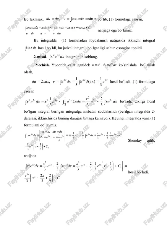 va berilgan bo`lsa, y m (10) a demak, sikloidaning yuzi iborat ekan . 0 n a x qutb koordinatalarida yuzani topish sektor yoy, va nurlar bilan chegaralangan bo`lsin. bunday sektorning yuzi qutb koordinatalarida quyidagi formula yordamida topiladi: (11) bunda -qutb radiusi, -qutb radiusining o`q bilan tashkil qilgan burchagi, ya`ni qutb burchagi. arximed spirali birinchi o`ramining o`qi bilan chegaralangan qismining yuzi arximed spiralining birinchi o`rami nuqtadan (qutb markazidan) boshlanib, nuqtada tugagan bo`lsin. b 0 a a x c u holda, qutb burchaklari va bo`ladi. qutb radiusi (12) dan iboratdir. bunda - spiral qadami, ya`ni . (11) formulaga asosan egri chiziq va spiral qadami bilan chegaralangan figuraning yuzi quyidagi formula yoramida hisoblanadi: (13) kardioidaning yuzi - kardioda bilan chegaralangan yuzani hisoblash talaba qilinsin. ma`lumki, kardoida qutb o`qiga nisbatan simmetrik. shuning uchun uning yuqori qismi 0 2a a x yuzasini topib, natija ikkilantirilsa, yetarli bo`ladi. u holda, (14) bundan, (15) , hamda ekanligini …