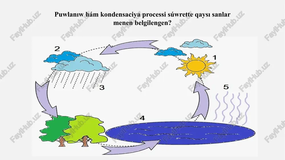 n biliw úlken áhmiyetke iye. hawa rayın úyreniw meteorologiya oraylarında ámelge asırıladı. ózbekstanda hawa rayın úyreniw boyınsha tashkent gidrometeorologiyalıq oray xızmet etedi. interaktiv metodı: oyınǵa kiriw ushın qr kodtı skanerleń yamasa ústin basıń. ashılǵan betti tolıq ekran qılıń. 4-e. qollaw (elaboration) másele sheshiw úlgisi: 1-másele. 16 temperaturada hawadaǵı salıstırmalı ıǵallıq 70 % ti qurasa, absolyut ıǵallıq qanday boladı? 16 temperaturada toyınǵan suw puwınıń tıǵızlıǵı 13,6 qa teń. 2-másele. 17 temperaturada hawadaǵı suw puwınıń basımı 2 ǵa teń bolsa, absolyut ıǵallıq nege teń boladı? 3-másele. temperaturası 20 bolǵan hawada, temperaturası 8 bolǵan dene terley baslaydı. hawanıń salıstırmalı ıǵallıǵın anıqlań. 8 temperaturada toyınǵan suw puwınıń basımı 1,06 , 20 temperaturada toyınǵan suw puwınıń basımı 2,33 ǵa teń. 5-e. bahalaw (evaluation) “aqılıy hújim” metodı: 1. absolyut ıǵallıq dep qanday shamaǵa aytamız? 2. hawanıń salıstırmalı ıǵallıǵı dep nege aytıladı hám qalay ańlatıladı? 3. avgust psixrometri járdeminde salıstırmalı ıǵallıq qalay ólshenedi? 4. shıq tochkası dep …