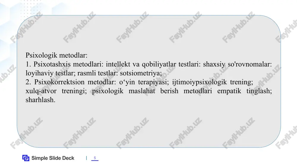 inlanganlik holatini tekshirish xollari keng tarqaldi. bu tekshirish natijalariga ko‘ra bog‘chalardagi xonalar va bolalar maydonchalarning jihozlanmaganligi, ularni asbob-uskunalar va sifatli oziq-ovqat bilan ta’minlanmaganligi, tozalik me’yorlariga amal qilinmasligi kabi kamchiliklarga qarshi kurash olib borilgan. qishloqlardagi bolalar bog‘chalari va maydonchalari, joylardagi ta’lim tashkilotlariga nisbatan bo‘lgan salbiy qarashlar tufayli, katta qiyinchiliklarga uchragan. simple slide deck 16 1930 yilda o‘zbekistonda respublikaning barcha katta shaharlari va viloyatlarida o‘z bo‘linmalariga ega bo’lgan pedagogik maslahatxonalar tashkil qilindi. uning faoliyati doimiy ma’ruzalar, radio suhbatlar, ayollar uchun ko‘rgazmalar tashkil qilishdan iborat edi. ular uchun ‘‘bolalarga eng yaxshi burchak jihozlash” musobaqasi ham o‘tkazilgan. pedagogik maslahat beruvchilar oilalarga borishgan, bolalar burchaklarini tashkil qilishgan va shu bilan birga, bolalarni bog‘chalarga qabul qilish tartibi hamda oilalarga tarbiya masalalari bo‘yicha maslahatlar berib borishgan. simple slide deck 17 xx asrning 30-yillaridan boshlab ta’lim mutaxassislarini tayyorlash vazifasi pedagogika o‘quv yurtlari zimmasiga yuklandi. 1930 yildan boshlab toshkentda faoliyat yurituvchi pedagogika o‘quv yurti 1936 yilga kelib 60 nafar …
