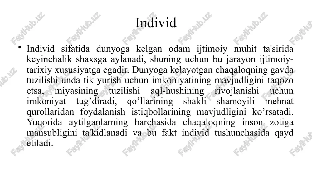 haxsning o‘zini o‘zi baholashi oʻz-oʻzini baholash — bu shaxs tomonidan oʻzini sub’ektiv baholash . oʻz harakatlari, fazilatlari, his- tuygʻulari baholay olish xususiyati o'z-o'zini hurmat qilish darajasi insonning o'ziga bo'lgan sevgisiga va boshqa odamlar bilan taqqoslashga bog'liq.o'zini past baholagan odam o'zini hayotda kerarsizdek his qiladi, uning hayoti qanday rivojlanayotganidan qoniqmaydi. tashqi ko'rinishlarda bu quyidagicha ifodalanadi: -tez-tez o'zini tanqid qilish; -doimiy ayb - boshqa odamlarni rozi qilish istagi; o'ziga past baho beradigan odamda quyidagi ko'rinishlar o’z ifodasini topadi: - oddiy narsa uchun ham odamlardan uzr so'rash; - ularning so'zlari va ishlarining doimiy asossiz ravishda qo‘llanilishi; - o‘ziga bo'lgan to'liq ishonchsizlik tufayli tashabbuskorlikning yetishmasligi. o'zini past baholagan holda, har doim "yolg'on majmuasi" ya’ni yolg’on gapirishga moyilligi mavjud bo’ladi. agar biror kishi muvaffaqiyatga erishsa, yaxshi ish qilgan bo'lsa, u buni baxtsiz hodisa, deb aytadi va buning u uchun ahamiyati yo'q.uning nutqi quyidagi iboralar bilan to'ldirilgan: "bilmayman", "men qila olmayman, muvaffaqiyatga erisha olmayman". 8.shaxsni o‘rganish …
