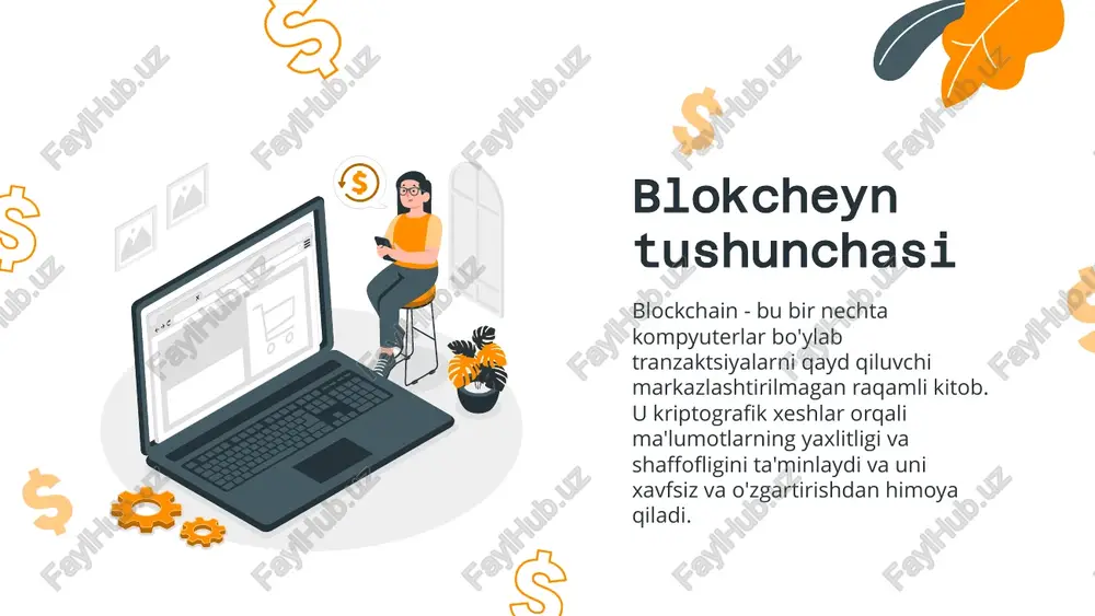 user 123 million user pros & cons 04 afzallik va kamchiliklari blockchain afzalliklari markazsizlashtirish va xavfsizlik ma'lumotlar tarmoq bo'ylab taqsimlanadi, bu xavfsizlikni oshiradi va bitta nosozlik xavfini kamaytiradi shaffoflik barcha ishtirokchilar bir xil ma'lumotlarga ega bo'lib, ishonch va shaffoflikni ta'minlaydi o'zgarmaslik blockchain-da saqlangan ma'lumotlarni o'zgartirish yoki buzish mumkin emas, bu ishonchli va ishonchli yozuvni ta'minlaydi tezlik va samaradorlik aqlli shartnomalar va avtomatlashtirish tezroq tranzaktsiyalar va soddalashtirilgan jarayonlarga olib keladi iqtisodiy samaradorlik vositachilarni yo'q qilish orqali tranzaksiya xarajatlarini kamaytiradi, ayniqsa transchegaraviy operatsiyalarda foydalidir kamchiliklari 30% 50% 70% energiya iste'moli o'zaro ishlash qobiliyati katta hajmdagi tranzaktsiyalarni amalga oshirishda qiyinchilik, ayniqsa ommaviy blokcheynlar uchun boshqa tizimlar bilan integratsiya qilishdagi qiyinchiliklar, turli blokcheynlar o'rtasidagi uzluksiz aloqani cheklash masshtablilik proof of work (pow) kabi ba'zi konsensus mexanizmlari energiyani ko'p talab qiladi va atrof-muhit muammolarini keltirib chiqaradi case study: amalga oshirishlar muvaffaqiyatli muvaffaqiyatsiz bitcoin: xavfsiz, markazlashmagan tranzaktsiyalar uchun blokcheyn salohiyatini namoyish etadi, bu kriptovalyuta harakatining kashshofidir. …