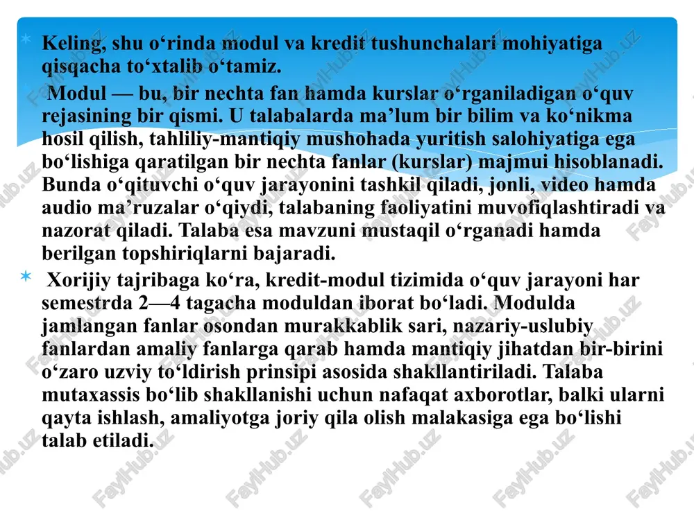 talabalar va o‘qituvchilar mobilligini yo‘lga qo‘yish, diplomlarni tan olish, talabalar bilimi, malakasi hamda ko‘nikmasiga qo‘yiladigan ballarni unifikatsiya qilish bilan bog‘liq bir qator muammolarni yechishga qaratilgan sa’y-harakatlar boshlab yuboriladi. mazkur harakatlarning samarasi o‘laroq, 1999-yilda italiyaning bolonya shahrida 29 ta mamlakat vakillari tomonidan bolonya deklaratsiyasi imzolanadi. bugungi kunga kelib, bolonya jarayonida 48 ta mamlakat ishtirok etadi. ularning orasida mdh mamlakatlaridan rossiya, ukraina, ozarbayjon, moldova, armaniston, gruziya, qozog‘iston va belarus ham bor. bolonya tizimi bo‘yicha oliy malakali kadrlarni tayyorlash ikki bosqichda amalga oshiriladi. odatda uch yildan kam bo‘lmagan bakalavrlar tayyorlash hamda 1-2 yillik magistratura bosqichi. ko‘pgina ekspertlar bolonya deklaratsiyasining qabul qilinishiga salohiyatli, iqtidori yuqori bo‘lgan talabalarni egallash, mehnat bozorida ularning bilimini qadrlash bo‘yicha aqsh bilan kechgan raqobatda yevropa oliy ta’lim muassasalarining imkoniyatlari cheklanganligi, ko‘plab “aql sohiblari”ning ko‘hna qit’ani tark etib, amerikaga ko‘chib ketish tendensiyasiga qarshi ko‘rilgan chora asosiy sababbo‘lganini e’tirof etadi. vazirlik nega yevropa maktabiga ustuvorlik bermoqda? bugungi kunda mazkur kredit o‘lchovi tizimini …