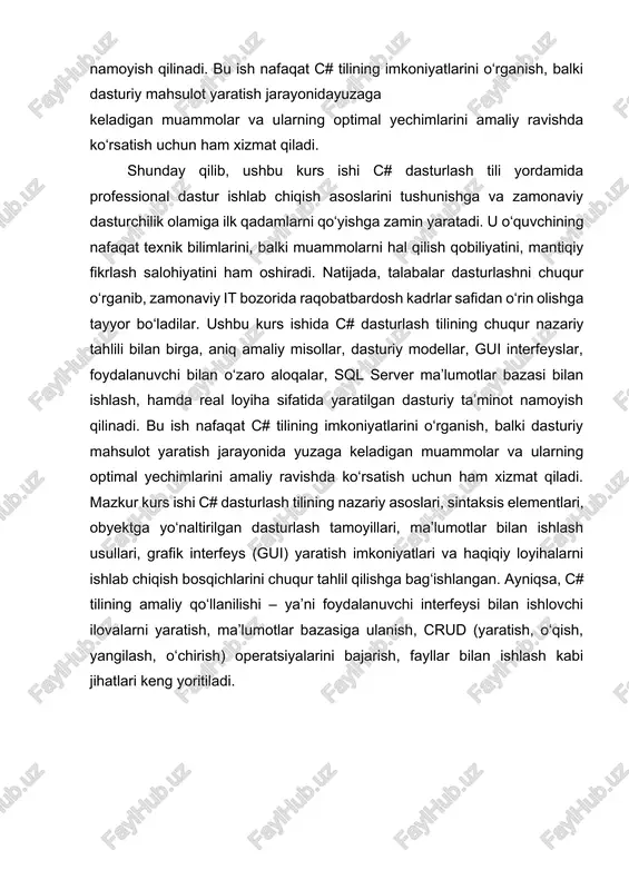 tilini yaratish uchun asosiy imkoniyatlarni belgilab berdi. strukturaviy dasturlashlarning paydo boʻlishiga qadar katta dasturlarni yozish qiyin boʻlgan, satr kodlari miqdorining oshishi sababli dasturlarning oʻtish joylari chalkash massalariga aylanib ketishiga olib keladi. strukturaviy tillar dastur tuzuvchi instrumentariysiga shartli operatorlarni, lokal oʻzgaradigan tartiblarni va boshqa mukammallashtirishlarni qoʻshib bu muammoni hal qildi. shunday tarzda nisbatan katta dasturlarni yozish imkoniyati vujudga keldi. aynan c# tili kuch, elegantlik va maʼnodorlikni oʻzida muvaffaqiyatli birlashtirgan birinchi strukturaviy til boʻldi. uning boʻlishi mumkin boʻlgan xatolar masʼuliyatini tilga emas dastur tuzuvchi zimmasiga yuklaydigan prinsiplar bilan inobatga olgan holda sintaksisdan foydalanishdagi qisqalik va osonlik kabi xususiyatlari tezda koʻplab tarafdorlarini topdi. bugungi kunda biz mazkur sifatlarni oʻz oʻzidan anglashiladigan deb hisoblaymiz, lekin s da birinchi marotaba dastur tuzuvchiga zarur boʻlgan ajoyib yangi imkoniyatlar mujassamlashtirilgan. natijada 1980 yillardan boshlab s strukturaviy dasturlash tillari orasida eng koʻp foydalaniladiganlaridan biri boʻlib qoldi. biroq, dasturlashning rivojlantirish choralariga koʻra bundanda kattaroq dasturlarni qayta ishlash muammosi kelib …