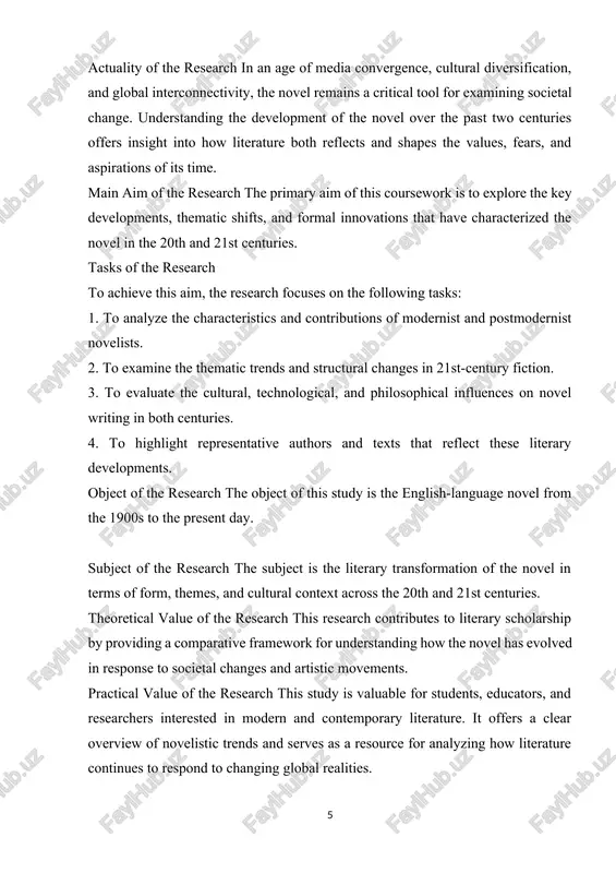 er structure of a protagonist and antagonist (or hero and villain) gave way. in modern works, one seldom encounters a villain, pure and simple. characters struggle with themselves or with a situation, but not with a figure of evil incarnate.[footnoteref:2] [2: mirziyoyev, shavkat. buyuk kelajagimizni mard va olijanob xalqimiz bilan birga quramiz. tashkent: uzbekistan publishing house, 2017. ] three generations of novels were clearly distinguished during the twentieth century: novels written before 1920; those written between the two world wars; and novels written since world war ii. the earliest period was dominated by two figures-henry james (1843-1916) and joseph conrad (18571924); the first was an anglo american, and the second a anglo pole. henry james’s elder brother william was the american father of psychology, and it is scarcely surprising that the novelist focused on finely detailed portraits of individuals. much of james’s work (the american, the portrait of a lady, …