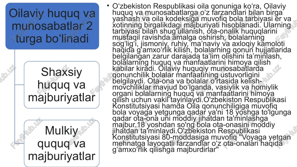 a ishonchli his qiladi, bu esa tarbiyaviy jarayonning muvaffaqiyati uchun zarur. (m. montessori: "bolaga qulay muhit taqdim etish ota-onaning vazifasidir") 6. tarbiyaviy jarayonda sabr va izchillik ota-onaning tarbiyadagi sabr-toqatliligi, izchil va qat’iy yondashuvi bolaning xulq-atvorini shakllantirishda muhim ahamiyatga ega. (l.v. zankov: "tarbiya jarayonida ota-onaning qat’iyligi va sabri muhim") 7. farzandning qobiliyatlarini rivojlantirish ota-onalar bola qobiliyatlarini aniqlash va rivojlantirishga katta e'tibor berishi, ularni qo‘llab-quvvatlashi kerak. bu esa bolaning o‘ziga bo‘lgan ishonchini oshiradi. (j.b. pestalozzi va m. montessori ta'limotlarida bu fikr keng ko‘lamda yoritilgan) 11 bola bilan muloqotning ahamiyati muloqot — tarbiyaning asosiy vositasi pedagogik manbalarda bola bilan muloqot ota-onaning tarbiyaviy ta’sirining eng samarali vositasi sifatida ko‘rsatiladi. muloqot orqali ota-ona bolaning fikrlarini, his-tuyg‘ularini tushunadi va uni to‘g‘ri yo‘naltiradi. (k.d. ushinskiy ta’kidlaydiki, tarbiya jarayonida so‘zning roli beqiyosdir.) samimiylik — ishonchning poydevori samimiy muloqot bola bilan ota-ona o‘rtasida ishonch muhitini yaratadi. bu ishonch bolani ochiq bo‘lishga, o‘z fikrini erkin ifodalashga va ota-onaga murojaat qilishga …