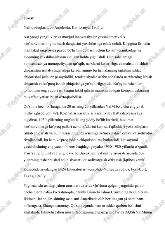 i asrdagi jahon urushlari davrida qo'shma qolgan jangchilarga bir necha marta natija ko'rsatmoqda, chunki birinchi jahon urushining hech biri va ikkinchi jahon urushining oz qismi amerikada olib borilmagan (4 shtat ham bo'lmagan). shunga qaramay, qo'shmaganda ham urushlar qurbon bo'lishni anglatardi. ikkinchi jahon urushi faolligining eng qizg'in davrida aqsh yaimning qariyb 40 sekin urush ishlab chiqarishga sarflandi. iqtisoyotning xavfsizligi to'g'risida qarorlar asosida harbiy vositalar uchun qabul qilingan va barcha tegishli ma'lumotlar urushga ajratilgan. ko'pgina mahsulotlarga ratsion beriladi, narxlar va ish haqi nazorati va uzoqqa mo'ljallangan mahsulot ishlab chiqarilmay qoldi. ishning katta qismlari harbiy xizmatchilarga jalb qilish, ish haqining yarmi to'g'risida va qayta ishchilar uchun zaxiralar uchun yuborildi. britaniyalik iqodchi tomonidan tayyorlangan tibbiy yordam jon maynard keyns, saylangan mansabdorlarga iqtisodiy nazoratni boshqarish va kongress. the "baby boom" 1942-1957 yillar tug'ilishning keskin o'sishini ko'rdi; bunga depressiya yillarida o'rnatilgan nikohlar va bolalarni tug'ilishi, farovonlikning paydo bo'lishi, shahar atrofidagi yakka tartibdagi uylarga talab (shaharning ichki …