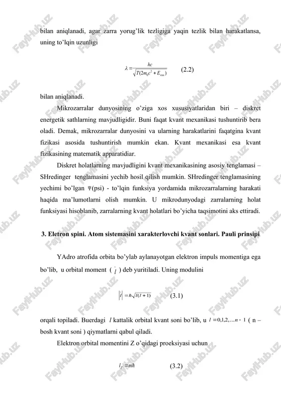 a belgilash ishlatiladi. yadrodagi protonlar soni o’zgarmaydigan yadrolar guruhiga izotoplar deyiladi. masalan: 1h1, 1h2, 1h3. yadrodagi neytronlar soni o’zgarmaydigan yadrolar guruhiga izotonlar deyiladi. masalan: 1h3, 2he4, 3li7, 4be8. massa soni o’zgarmasdan qoladigan yadrolar guruhiga izobarlar deyiladi. masalan: 1h3, 2he3, 18az40, 20ca40. 5. yadroning bog’lanish va solishtirma bog’lanish energiyasi. yadro kuchlari yadroning massalarini eng aniq o’lchash natijalari shuni ko’rsatadiki, yadrroning tinchlikdagi massasi m uni tashkil qilgan protonlar bilan neytronlarning tinchlikdagi massalari yig’indisidan hamisha kichik bo’ladi: . (5.1) yadroni alohida nuklonlarga to’liq ajratish uchun zarur bo’lgan energiya yadroning bog’lanish energiyasi deyiladi va u quyidagi ifodadan topiladi: (5.2) bunda - massa defekti deb ataladi va u (5.3) dan topiladi. (5.3) dan foydalanib (5.2) ni ko’rinishini (5.4) ga o’zgartiramiz. bitta nuklonga to’g’ri keluvchi yadroning bog’lanish energiyasi yadroning solishtirma bog’lanish energiyasi ( ) deyiladi. (5.5) nuklonlar o’rtasida ta’sir etuvchi va yadroning turg’unligini ta’minlovchi kuchlarga yadro kuchlari deyiladi. yadro kuchlari gravitatsion va elektromagnit ta’sirlashuv kuchlaridan farqli …