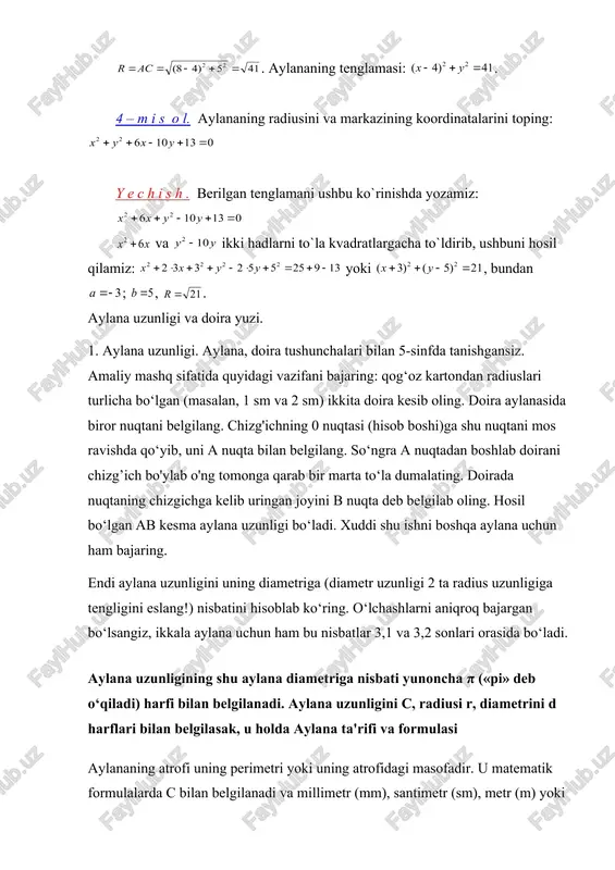 adabiyotlar: 1. t.jo`raev va boshqalar. “oliy matematika asoslari”. 1–qism, “o`zbekiston”, t. 1995 2. t.shodiev. “analitik geometriyadan qo`llanma”, “o`qituvhi”, t. 1973 3. b.a.abdalimov. “oliy matematika”, “o`qituvhi”, t. 1994 4. v.e.shneyder va boshqalar. “oliy matematika qisqa kursi” 1–qism, “o`qituvchi”, t. 1985 5. fizika, matematika va informatika (ilmiy – uslubiy jurnal), №4 va №6, 2004 6. s.p.vinogradov. oliy matematika “o`qituvchi”, t. 1964 7. www.ziyonet.uz 1.1 x a n y x a r r 0 a (0,0) b y a x _1206886587.unknown _1206888417.unknown _1206889357.unknown _1206970615.unknown _1206970671.unknown _1206970758.unknown _1207131795.unknown _1210232715.unknown _1206970737.unknown _1206970631.unknown _1206970670.unknown _1206889692.unknown _1206889791.unknown _1206970250.unknown _1206889805.unknown _1206889774.unknown _1206889470.unknown _1206889574.unknown _1206889444.unknown _1206888946.unknown _1206889059.unknown _1206889239.unknown _1206888988.unknown _1206888700.unknown _1206888886.unknown _1206888577.unknown _1206887625.unknown _1206887887.unknown _1206888298.unknown _1206888366.unknown _1206888163.unknown _1206887743.unknown _1206887836.unknown _1206887654.unknown _1206887239.unknown _1206887456.unknown _1206887583.unknown _1206887316.unknown _1206886969.unknown _1206887104.unknown _1206886651.unknown _1206885495.unknown _1206886135.unknown _1206886347.unknown _1206886411.unknown _1206886213.unknown _1206885803.unknown _1206885864.unknown _1206885530.unknown _1206881238.unknown _1206885297.unknown _1206885348.unknown _1206885281.unknown _1203507571.unknown _1206881047.unknown _1203507389.unknown . ) ( ) ( 2 2 b y a x an - + - = 2 …