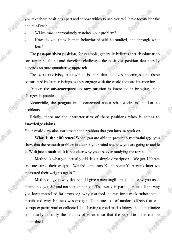 rather than a month and why 100 rats was enough. there are lots of random effects that can corrupt experimental or collected data, having a good methodology should minimize and ideally quantify the sources of error it so that the signal-to-noise can be determined. analyses of scientific papers typically find that a fair chunk of them have methodological errors, like they didn’t control for known effects. this isn’t always a failure, researchers won’t have unlimited funds and time so they never do the ideal experiment. however, the methodological limitations should be understood and acknowledged.some methodological errors will render research useless. even in these cases there is still a method, it’s just a bad one. “the word methodology comprises two nouns: method and ology, which means a branch of knowledge; hence, methodology is a branch of knowledge that deals with the general principles or axioms of the generation of new knowledge. …