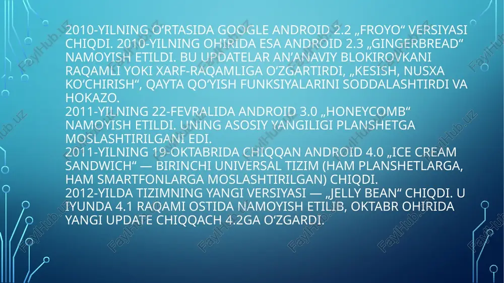 mobil aloqa operatsion sistemalardan yaqqol ajralib turadi. ios'ning birinchi versiyasi 9-yanvar 2007-yilda macworld conference & expo ko`rgazmasida taqdim etildi va hozirga kelib eng ohirgi versiyasi ios 12 (4-iyun 2018 yil) chiqarildi. ios'ga o`yin yoki dasturlar applikatsiyalari onlayn magazin app store dasturi orqali ko`chirib olish bilan amalga oshirish mumkin. app storedagi applikatsiyalar soni hozir (13-may 2016-yil) ga kelib 130000000 dan oshdi va yuklashlar soni esa 70 mlrddan oshib ketdi. ios uchun mach mikroyadrosiga asoslangan xnu yadrosi va apple kompaniyasi tomonidan yaratilgan dastur kodi hamda nextstep os va freebsd kodi ishlatilgan. ios arm arxitekturasiga ega bo‘lgan planshetlarda va smartfonlarda ishlaydi. ios arxitekturasi ios ning versiyalari: versiya 1 (iphoneos 1) 2007-yil 9-yanvar versiya 2 (iphoneos 2) 2008-yil 11-iyul versiya 3 (iphoneos 3) 2009-yil 17-iyun versiya 6 (ios 6) 2012-yil 12-iyun versiya 4 (ios 4) 2010-yil21-iyun versiya 5 (ios 5) 2011-yil 6-iyun ios ning versiyalari: versiya 7 (ios 7) 2013-yil 10-iyun versiya 8 (ios …