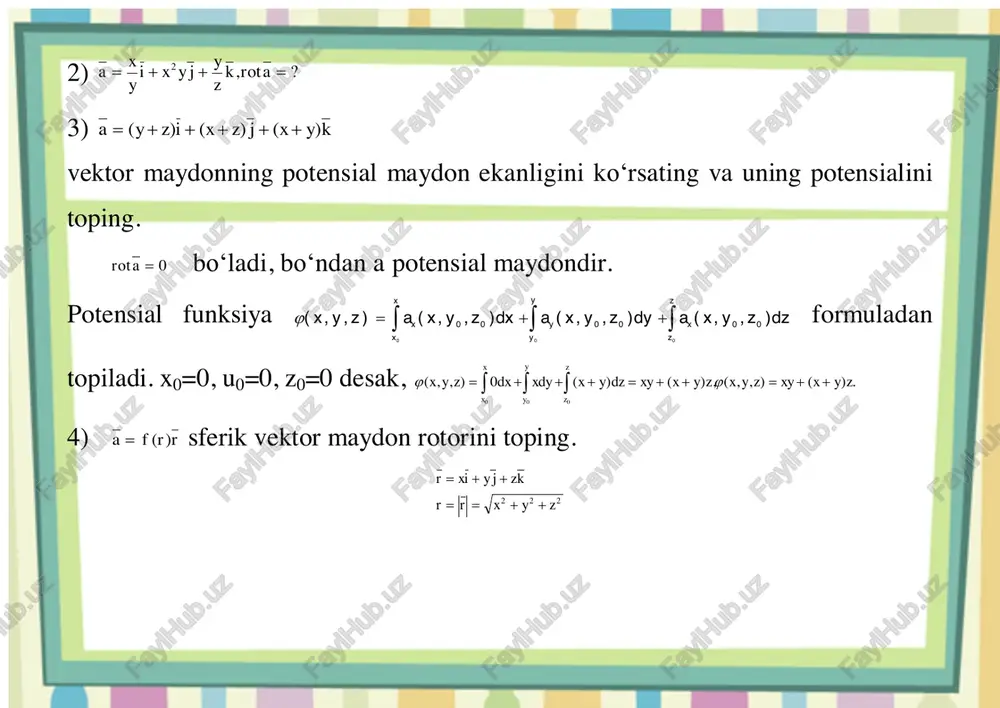 vektor maydon rotori (uyurmasi) va sirkulyatsiyasi uyutmasiz vektor maydon - Page 5