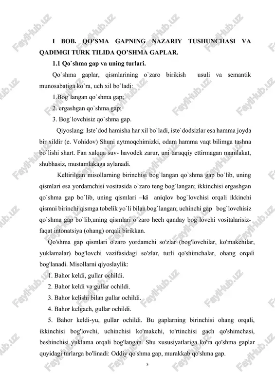 bekistonning bu kuni chiroyli, lekin ertasi bundan ham chiroyliroq bo'ladi. (gazefadan. ) onaxon yangi shaharga kam kelgan, biroq bu ko'chalardagi binolar esida qolgan ekan.(as.m.) 4. ayiruv bo'lov-chili go'shimchalar yo...yo yo...yoki goh-goh xoh-xoh ba'zan... ba'zan dam.. dam yo yetarman maqsadimga oxiri, yo bu yo'lda tamom bo'lg'usi bu jon.(a.n.) yo meni de yoki omonni (h.o.) po'latjonning xayolidan goh jang dahshatlari o'tar, goh ko'z oldida gospital gavdalanadi.(s.a.) xoh inon, xoh inonma.(mashrab.) ba'zan oy zarrin nurlarini yozib yuboradi, ba'zan bulut oy yvzini qoplab oladi. dammenga qaraydi, damunsa. bog'langan qo'shma gaplar inkor bog'lovchisi orqali ham o'zaro birikadi. masalan: na kunduzi oromim bor, na uyquda halovat. na o'qiysan, na yozasan. (u.) bog`langan qo`shma gap. qismlarning o`zaro teng aloqaga kirishuvidan tuzilgan gap bog`langan qo`shma gap deyiladi. bog`langan qo`shma gap qismlari o`zaro biriktiruv bog`lovchilar (va, hamda), zidlov bog`lovchilari (ammo, lekin, biroq, balki), ayiruv bog`lovchilari (yo,yoki,yoxud,dam..dam, goh-goxh ba`zan.. ba`zan, bir..bir), teng bog`lovchi vazifasidagi- da, -u (-yu), na..na yuklamalari, shuningdek …
