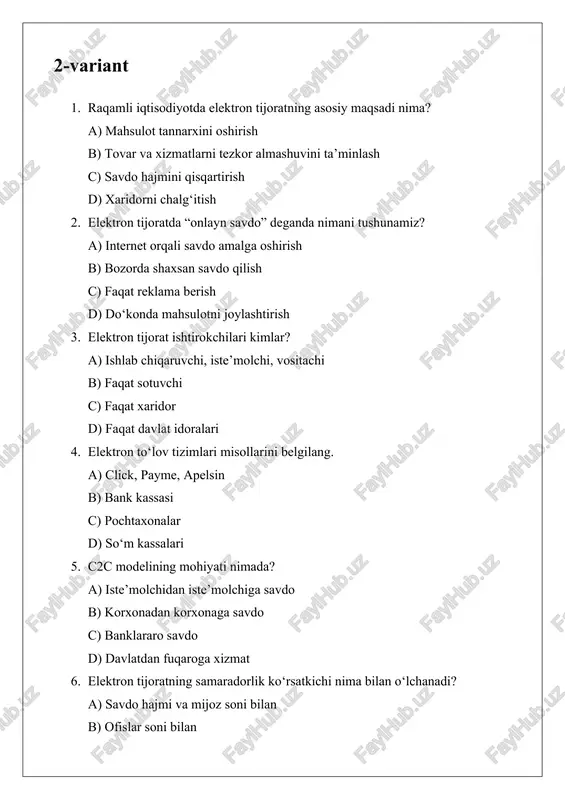 raqamli iqtisodiyotda elektron tijoratning rivojlanishi test savollari - Page 5