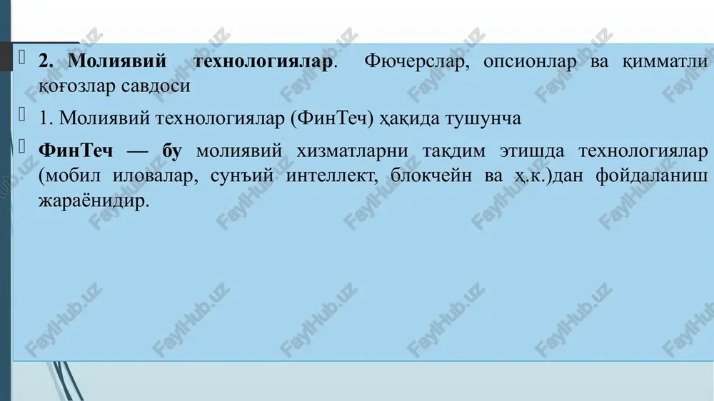 -xabarlar orqali bank hisobini boshqarish va ma'lumot olish. 3️⃣ ussd banking – telefon klaviaturasida maxsus ussd kodlarini terib, tezkor bank operatsiyalarini bajarish. jismoniy shaxslar mobil bankning ilovasi yordamida quyidagi bank xizmatlaridan foydalanish imkoniyatiga ega bo'lishadi: banklardan olingan kartalaridagi pul mablag'lari qoldig'ini kuzatish; bank kartalari bo'yicha pul mablag'ari kirimi va chiqimini nazorat qilish; kommunal xizmatlar, mobil aloqa va telefoniya, internet provayderlar, televediniya, internet resurslari, transport xizmatlari, byudjet tashkilotlari va korxonalar hisob raqamlariga pul mablag'lari o'tkazmalarini amalga oshirish; xalqaro bank kartalariga ega bo'lganda onlayn konversiya amaliyotlarni o'tkazish; kartadan kartaga o'tkazmalarni amalga oshirish; odatda amalga oshiriladigan to'lovlar bo'yicha shablonlar shakllantirish va to'lovlarni qulay amalga oshirish; muayyan sanalarda amalga oshirilishi lozim bo'lgan takrorlanuvchi ayrim to'lovlar ijrosini avtomatik bo'lishini sozlamalar orqali belgilab qo'yish; pul manlag'lari harakati bo'yicha to'lov topshiriqnomalari kvitansiyasini yuklab olish; bank kartasi orqali amalga oshirilgan operatsiyalar haqida ma'lumotnoma olish; onlayn-do'konlarda xaridlarni amalga oshirish; kredit olish, kreditlarni so'ndirish, omonatlarga mablag' qo'yish va ular bo'yicha …