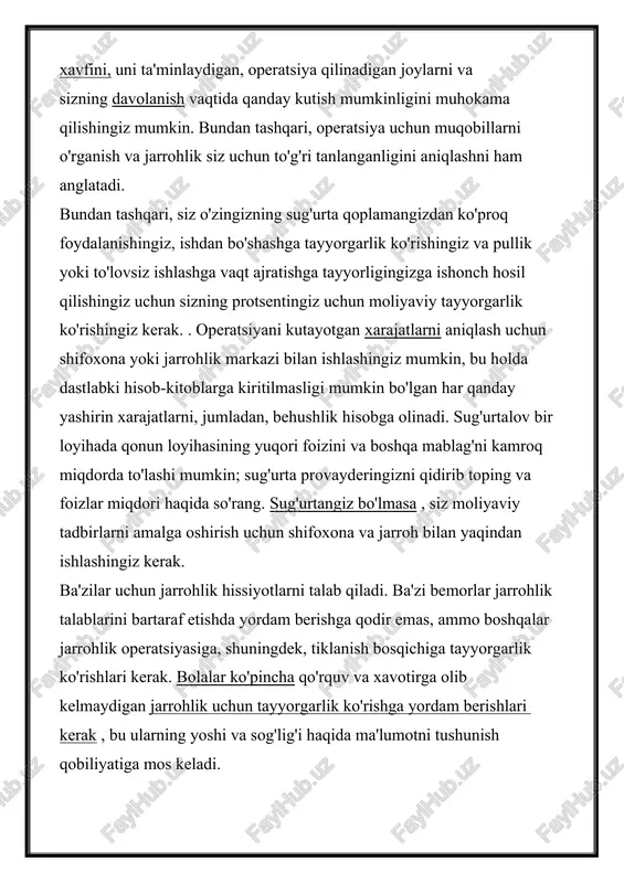 lashtiradigan narsa juda oson tiklanishni anglatadi. sizning rejalashtirishingiz ehtiyojlaringiz uchun yagona bo'ladi. ba'zilar uchun bu itni chaqirishni anglatadi; olib tashlashni cheklovchi boshqa kishilar uchun bu narsalarni bajarishda yordam beradigan biror kishini topish degani; haydash chekloviga ega bo'lgan kishilarga yordam beradigan yordam kerak bo'ladi. operatsiya bosqichi: jarrohlik vaqtida jarrohlikning bu qismi behushlik va amaliyotga bog'liq. bu bosqich siz operatsiya xonasiga kirganingizda va protsedura tugagach tugatilganda va behushlik to'xtaganda boshlanadi. zarur bo'lgan parvarish bilan shug'ullanadigan mutaxassis va sizning noyob ehtiyojlaringizni tushunadigan behushlik ta'minotini ko'rsatuvchi jarroh sizning amaliyotingizni bajarganda rejalashtirishingiz operativ bosqichda to'lanadi. postoperatif o'zgarishlar: jarrohlikdan keyin ushbu bosqich sizning amaliyotingiz tugashi bilan boshlanadi. siz jarrohlik amaliyotidan qutuladigan joyning maydoniga ko'chasiz, bu erda amaliyotlar bajarilganligini bilish uchun ko'pchilik hayron qoladi. ushbu bosqich sizga operatsiyadan imkon qadar sog'ayguncha davom etadi. ba'zilar uchun uyga borish va yostiqni olish degani; boshqalar uchun jismoniy terapiya va kasbiy terapiya shaklida reabilitatsiya qilinishi kerak bo'lishi mumkin. operatsiyadan oldin va …