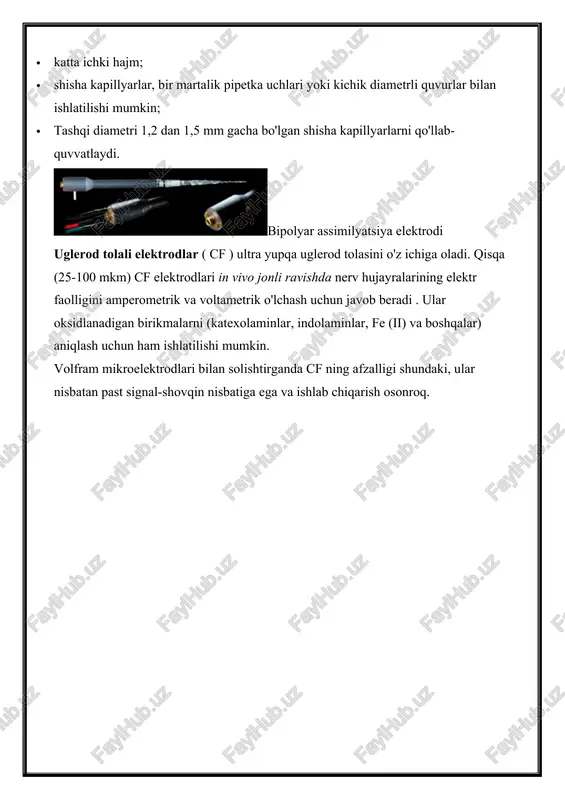 uchun massivdagi mikroelektrodlar chiziqli yoki ikki o'lchovli va uch o'lchovli konfiguratsiyaga ega bo'lishi mumkin. elektrod mili materialiga qarab, eng keng tarqalgan implantatsiya qilinadigan mealar quyidagilarni o'z ichiga oladi: mikrosimli massivlar ( mwa )6 va/mikroprob massivlari.7 platina, iridiy, platina-iridiy qotishmalari, nikel-xrom qotishmalari ko'pincha mikrotel va metall massivlar uchun o'tkazuvchan material sifatida ishlatiladi; zanglamaydigan po'lat va volfram kamroq ishlatiladi.8 metall simdan yasalgan mikroelektrodlar majmuasimoslashuvchan parilen kabeli bilan galvanik nikel ko'p elektrodli qator silikon asosidagi mikroelektrod / mikroprob qatori . kremniy mikroelektrod tuzilishining ikkita asosiy turi mavjud: vertikal yo'naltirilgan (utah tipidagi massivlar)9 va gorizontal yo'naltirilgan (michigan tipidagi massivlar).10mikroelektrodning butun yuzasi bo'ylab 11 michigan massivlarida 4 dan 256 tagacha oqim qabul qilish joylari (iridiy, platina yoki oltin) bo'lishi mumkin, bu signallarni paypoqning butun uzunligi bo'ylab qabul qilish imkonini beradi. michigan massivlaridan farqli o'laroq, yuta massivlari bir vaqtning o'zida olinishi mumkin bo'lgan ma'lumot miqdorini cheklaydigan platina, titan, volfram yoki püskürtülmüş iridiy oksidi (sirof) dan tayyorlangan …