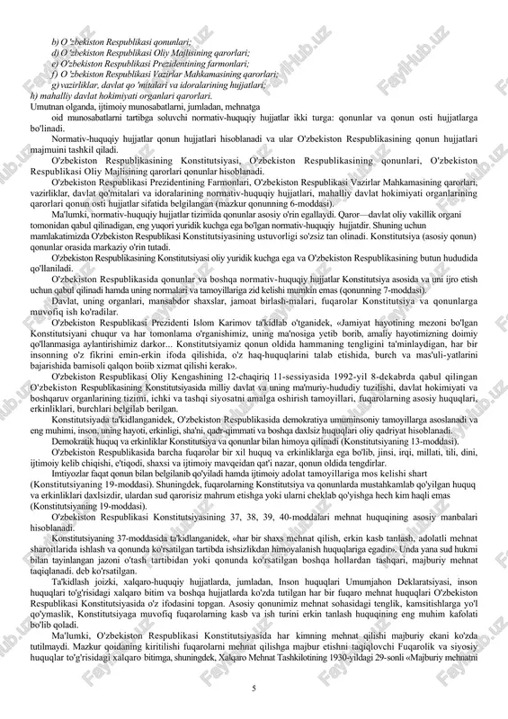 ni hal qilish, korxonani ijtimoiy-iqtisodiy jihatdan rivojlantirish, mehnat nizolari yuzasidan xodimlar manfaatlarini himoyalash, korxona va uning mulkiy manfaatlarini ifoda etish orqali ijtimoiy sheriklikni amalga oshirish, xo'jalik va mehnatga oid munosabatlar sohasida ish beruvchining huquqlarini himoya qilish ko'zda tutilgan. demak, tashkiliy boshqaruvga oid munosabatlar mehnat huquqining asosiy predmeti — ijtimoiy mehnatga oid munosa-batlarga ko'makdosh sifatida xizmat qiladi. 2) ishga joylashtirishga doir munosabatlar o'rta umumta'lim, litsey, kasb-hunar kollejlarini tamomlagan yoshlarni, urush nogironlari va qatnashchilarini, harbiy xizmatni tugatib, iste'foga chiqqanlarni, shuningdek jazoni o'tab bo'lgan shaxslarni, mehnat va ishlab chiqarishning qayta tashkil etilishi, korxonalarning bankrot bo'lishi oqibatida ishdan bo'shatilgan kishilarni hamda aholining boshqa toifalarini ishga joylashtirish kabi masalalarni qamrab oladi. ayni vaqtda voyaga yetmaganlar ishlari bo'yicha komissiya, mehnat va aholini ijtimoiy muhofaza qilish bo'limlari va boshqa davlat idoralari ishga joylashtiruvchi organ hisoblanadi. shu bilan birga, ayrim hollarda mazkur munosabatlar ma'muriy huquq normalari bilan tartibga solinishini ham eslatib o'tish lozim. umuman, aholini ish bilan ta'minlashga …
