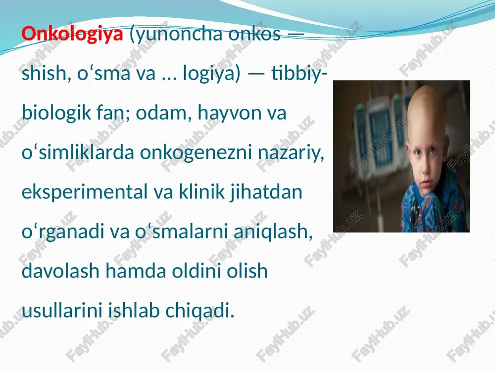 lili +trombosit tekshiruvi uzi tekshiruvi-ko’krak qafasi, qorin bo’shlig’i, kichik chanoq bo’shlig‘i a’zolari va boshqalar shifokor tavsiyasiga ko’ra- rentgen tekshiruvi, mrt, o’sma to’qimalaridan namuna olish, puksiyali biopsiya tekshiruvi-gistologiya tashhis 1)sub’yektiv tekshiruv 2)ob’yektiv tekshiruv 3)laborator tahlil 4)uzi, kompyuter tomografiya 5)onkogistologik tekshiruv davosi kasallik turi va darajasiga ko’ra: simptomatik kimyoterapiya jarroxlik radioterapiya davolash yaratilayotgan barcha davolash usullarini faqatgina onkolog mutaxassis olib borishi kerak, chunki mutaxassis tomonidan o’tkazilgan davolash o’z samarasini beradi , retsidiv va metastazlar paydo bo’lishini kamaytiradi. so’nggi yillarda xavfli o’smalarni davolashda a’zolarni saqlovchi amaliyot usullari keng miqyosda qo’llanilmoqda, xavfli o’smani davolash ko’p yo’nalishga ega bo’lgan jarayon bo’lib, barcha zamonaviy usullarni qamrab oladi. hozirda xavfli o’smalarni davolashda xirurgiya, kimyoviy terapiya, nur terapiyasi usullari asosiy hisoblanib, oxirgi yillarda immunoterapiya, gormon-terapiya, qo’shimcha yuqori harorat va lazer bilan davolash usullari ham keng qo’llanilmoqda. bundan tashqari fotodinamik terapiya va krioterapiya davolashda yaxshi samara bermoqda kimyoviy dori vositalari bundan tashqari zamonaviy kimyoviy dori vositalarining ishlatilishi (taksoter, eloksatin, …