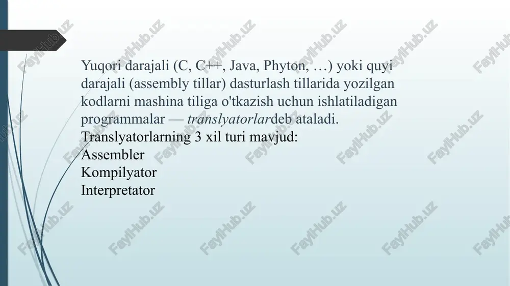 yuqori darajali dasturlash tillari. interpretatorlar va kompilyatorlar - Page 5