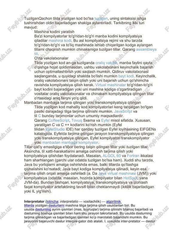 alb etildi. dastlab, taklif qilingan algol (algorithmic language) nomi rad etildi. ammo u umumiy foydalanishga aylanganligi sababli, ialʼning rasmiy nomi keyinchalik algol 58 ga oʻzgartirilishi belgilab qoʻyildi. yangi tilning tarafdorlari ham, tanqidchilari ham bor edi. qoʻshma shtatlarda algol sovuqqonlik bilan qabul qilindi, u faqat akademik muhitda mashhur edi. algolnining targʻibotchilari bir qator qiyinchiliklarga duch kelishdi. xususan, oʻsha paytda mavjud boʻlgan kompyuterlarning hech biri algol alifbosini tashkil etgan barcha 116 ta harfni kiritish-chiqarishni qoʻllab-quvvatlamas edi. ammo yevropada algol ishtiyoq bilan qabul qilindi. u akademik muhitda tezda mashhurlikka erishdi va kompilyatorlar hamma joyda ishlab chiqildi, ularning koʻpchiligi amalga oshirishning murakkabligiga qaramay, juda muvaffaqiyatli boʻldi. algol buyuk britaniyadan sssrʼning uzoq sharqiga tarqalib, ilmiy nashrlarda algoritmlarni tavsiflash uchun universal til va haqiqiy dasturlash vositasiga aylandi. algolda dastur tushunchasi buyruqlarning erkin ketma-ketligi sifatida emas, balki aniq tasvirlangan va ajratilgan qismlardan iborat blokli tuzilma sifatida paydo boʻldi. algol dasturining asosiy bloki asosiy dasturning oʻzi hisoblanadi. u …