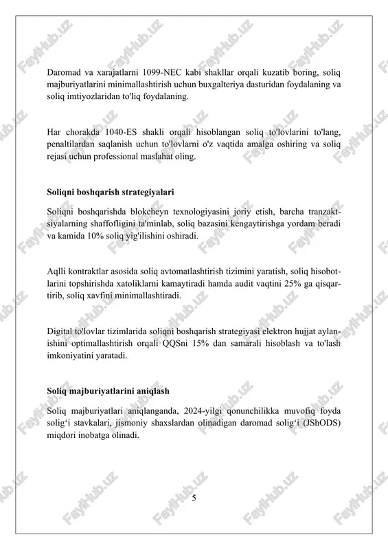 oliq imtiyozlarining toʻgʻri qoʻllanilishi diqqat bilan oʻrganiladi. avtomatlashtirilgan soliq yechimlari avtomatlashtirilgan soliq yechimlari soliq qonunchiligidagi o'zgarishlarni avtomatik ravishda yangilaydi, bu esa korxonalarga jarimalardan saqlanishga va 95% gacha soliq xatolarini kamaytirishga yordam beradi. ushbu yechimlar 80 dan ortiq turli to'lov tizimlaridan ma'lumotlarni integratsiya qilib, har bir tranzaksiya bo'yicha soliq majburiyatlarini aniq hisoblab chiqadi hamda soliq to'lashni osonlashtiradi. avtomatlashtirilgan soliq yechimlari, real vaqtda 15% qqs hisobotlarini avtomatik yaratadi, xatolarni kamaytiradi va audit jarayonlarini 30% ga tezlashtiradi, bu esa soliq yukini kamaytirishga yordam beradi. katta korporatsiyalar uchun maslahatlar katta korporatsiyalar raqamli to'lovlarda soliq strategiyasini optimallashtirish uchun 15%dan kam bo'lmagan soliq imtiyozlarini ko'rib chiqishi kerak, global operatsiyalarni hisobga olgan holda. transfer narxlari hujjatlari 25 dan ortiq mamlakatlarda majburiydir, katta korporatsiyalar bunday majburiyatga rioya qilishlari va to'g'ri qiymat belgilash metodologiyasini qo'llashlari kerak. soliq hisobotlarini soddalashtirish uchun erp tizimlari (masalan, sap) bilan integratsiyalashgan avtomatlashtirilgan soliq dasturlarini joriy eting, bu kamida 95% aniqlikni ta'minlaydi. soliq qonunchiligiga oʻzgartirishlar …
