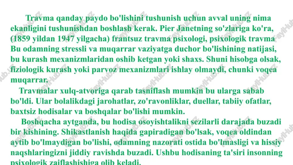 tarbiyamiz uchun mas'uldirlar, lekin ular bizning hozirgi ahvolimiz uchun javobgar emaslar. bugun men allaqachon voyaga etganman va men bilan nima sodir bo'lishi allaqachon mening zimmamda. ana shu mas’uliyatni o‘z zimmasiga olgan holdagina inson kamolga yetadi. biz psixotravmalarga moyil bo'lgan, shunday turmush tarzini olib boradigan va shunday moyilliklarga ega bo'lgan odamlar borligiga rozi bo'lishimiz mumkinki, yo'q albatta, qanday chora tadbirlar ko'rish kerak bo'lsa imkon darajasida barchasidan foydalanmog'imiz zarurdir albatta! 02 image3.jpeg image4.jpeg image1.png