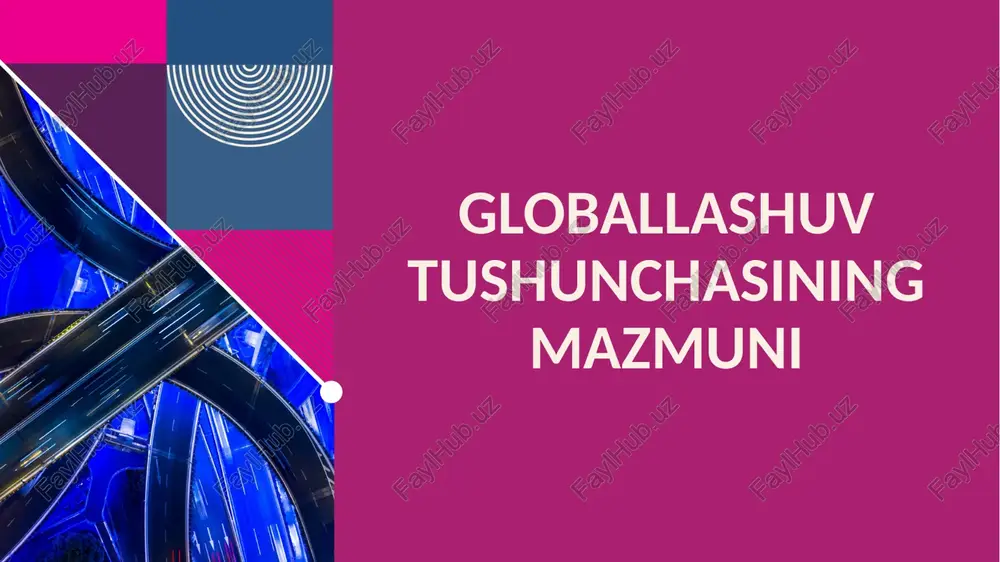 adi.sivilizatsion yondashuv globallashuvni sivilizatsiyalar o’rtasidagi o’zaro ta’sir deb ko’radi. samuel xantington nazariyasida sivilizatsiyalar mojarolari globallashuvni murakkablashtiradi. masalan, g’arb va islom sivilizatsiyalari o’rtasidagi farqlar geosiyosiy mojarolarni keltirib chiqaradi. modernizatsiya globallashuvni ijobiy deb ko’rsa, sivilizatsion yondashuv uni madaniy mojarolar manbai deb hisoblaydi. masalan, xitoyning modernizatsiyasi konfutsiy qadriyatlarini saqlab, global iqtisodiyotga integratsiya qildi. biroq, bu yondashuvlar madaniy o’zgarishlarni e’tiborsiz qoldirmaslikni ta’kidlaydi 15 15 zamonaviy davrda globallashuv jarayonlari va o’zbekiston iqtisodiyoti zamonaviy dunyoda globallashuv jarayonlari jahon iqtisodiyotining asosiy harakatlantiruvchi kuchlaridan biri sifatida namoyon bo’lmoqda. bu jarayonlar davlatlar o’rtasidagi iqtisodiy aloqalarni kuchaytirib, savdo, investitsiyalar va texnologik almashinuvlarni oshirib borayotgan bo’lsa-da, milliy iqtisodiyotlar uchun ham imkoniyatlar, ham qiyinchiliklar yaratmoqda. o’zbekiston iqtisodiyoti globallashuvning ushbu dinamikasiga moslashib, o’z rivojlanish strategiyalarini shakllantirmoqda. ushbu bobda globallashuvning o’zbekiston iqtisodiyotiga ta’siri, milliy iqtisodiy xavfsizlikni ta’minlash choralarining asosiy jihatlari hamda raqamli iqtisodiyot va innovatsion rivojlanishning ushbu jarayonlardagi ro’li batafsil ko’rib chiqiladi. 16 milliy iqtisodiy xavfsizlikni ta’minlash yo’nalishlari 17 milliy iqtisodiy xavfsizlik o’zbekistonning globallashuv …