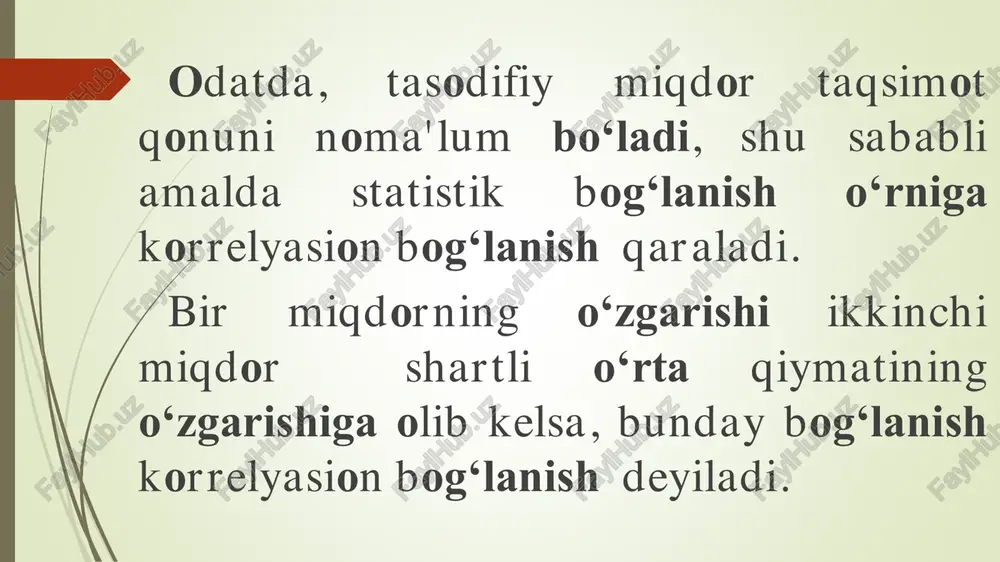 funksional, statistik va korrelyatsion bog‘lanishlar. - Page 5