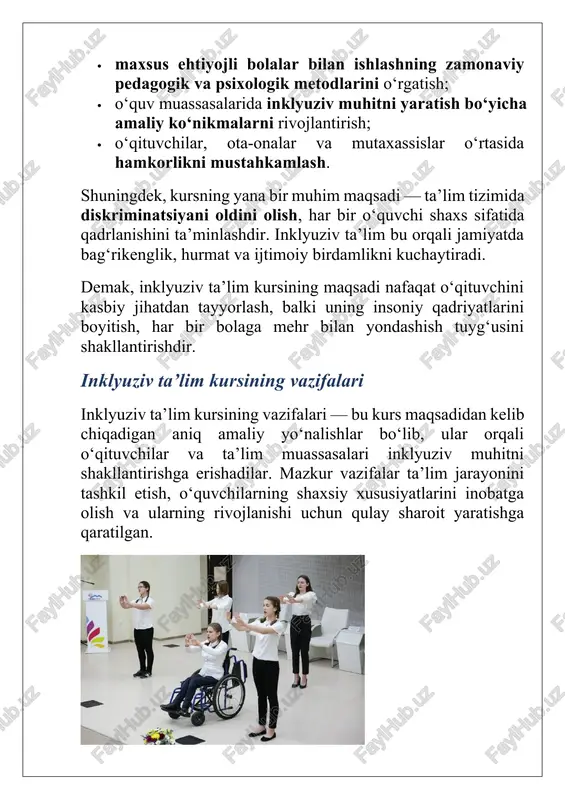 ki butun jamiyatning madaniy, ma’naviy va ijtimoiy rivojlanishiga ijobiy ta’sir ko‘rsatadi. demak, inklyuziv ta’lim — bu har bir bola uchun imkoniyat, o‘qituvchi uchun sinov, jamiyat uchun esa insoniylikning eng oliy ko‘rinishidir. image6.jpeg image1.jpeg image2.jpeg image3.jpeg image4.jpeg image5.jpeg