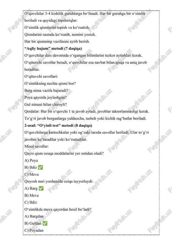 jonli tabiat burchagida oʻtkazladigan biron mavzuga bir soatlik dars ishlanma ishlash - Page 5