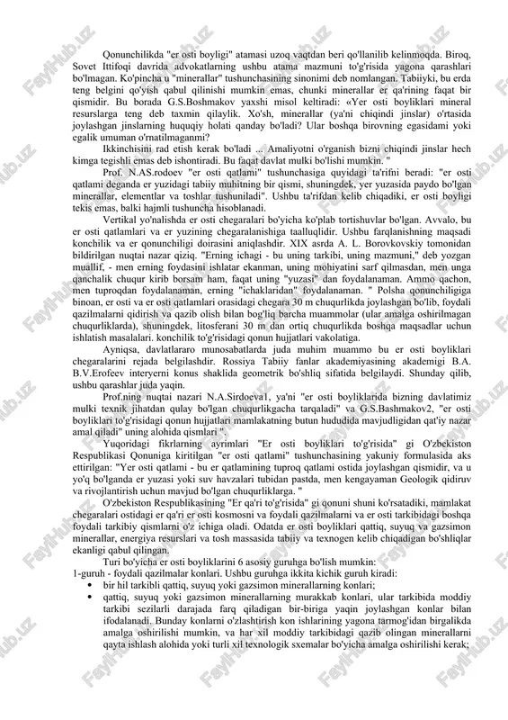 biiy muhitga yaxshi g'amxo'rlik qilishga majbur qiladi qonun hujjatlari va me'yoriy hujjatlar ijro etuvchi hokimiyat tomonidan qonunlar asosida chiqariladi va ularga zid bo'lishi mumkin emas. qonun hujjatlariga o'zbekiston respublikasi prezidenti farmonlari, hukumat qarorlari, idoraviy va mahalliy normativ-huquqiy hujjatlar kiradi. huquq tizimi bu uning ichki tuzilishi bo'lib, u davlatda amalda bo'lgan huquqiy normalarning birligi va izchilligida va shu bilan birga, qonunlarni nisbatan mustaqil qismlarga bo'lishida ifodalanadi. umumiy huquq tizimining asosiy elementi huquq sohasi bo'lib, u ijtimoiy munosabatlarning muayyan turini tartibga soluvchi huquqiy normalarning keng birlashmasi sifatida tushuniladi. huquq sohasi, umumiy huquq tizimining bir qismi bo'lib, u bilan muayyan aloqalarni saqlab, avtonom ishlashga qodir. zamonaviy jamiyatning huquqiy tizimi huquq tarmoqlarini birlashtiradi, ularni shartli ravishda 2 guruhga bo'lish mumkin. birinchi guruhga ijtimoiy munosabatlarning asosiy turlarini tartibga soluvchi sohalar kiradi. bularga, xususan: · mamlakat ijtimoiy tizimi va davlat tuzilishi asoslarini, fuqarolarning asosiy huquqlari, erkinliklari va majburiyatlarini, davlat hokimiyati organlari, shuningdek mahalliy hokimiyat va o'zini …