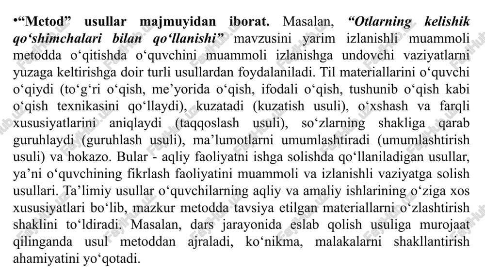uvchilarning o‘qimishlilik darajasi, vaqt kabi didaktik omillarni hisobga olishi lozim. didaktik vositalar - tarqatma materiallar, muayyan fanni o‘qitishda zarur bo‘lgan jihozlar, modellar, maketlar, ko‘rgazmalar, kompyuterli texnik vositalar, asbob-uskuna va mahsulotlar majmuyi. boshlang‘ich sinflarda ona tili va adabiy ta’limni o‘qitish metodikasi fan sifatida o‘zining o‘rganish obyektiga ega bo‘lib, u o‘quvchilarga bilim berishda, ko‘nikma va malakalarni shakllantirishda samarali metod va vositalarni tanlash, ularni ta’lim jarayoniga tatbiq etish, o‘qitishning samaradorligini oshirish kabi masalalar bilan shug‘ullanadi. ma’lumki, 2020-yil 2-fevralda o‘zbekiston respublikasi prezidenti sh.m.mirziyoyev jahon miqyosida “o‘qish va uni tushunish sifati” bo‘yicha olib borilayotgan tadqiqot dasturini o‘rganish bo‘yicha ta’lim muassasalariga ko‘rsatma berdi. 2021-yildan pisa va pirls nazorat dasturida ishtirok etish rejalashtirildi. ta’lim sifatini jahon standartlariga javob bera oladigan darajaga ko‘tarish o‘qitish shakllari, metodlari va usullarini takomillashtirishni taqozo etadi. ma’lumki, har bir fanning o‘zining obyekti va o‘rganish predmeti bo‘ladi. obyekt - ma’lum fan tomonidan o‘rganilayotgan haqiqat sohasi. predmet esa tadqiqot davomida aniqlanadigan aloqalar, munosabatlar, qonuniyatlar, shuning …